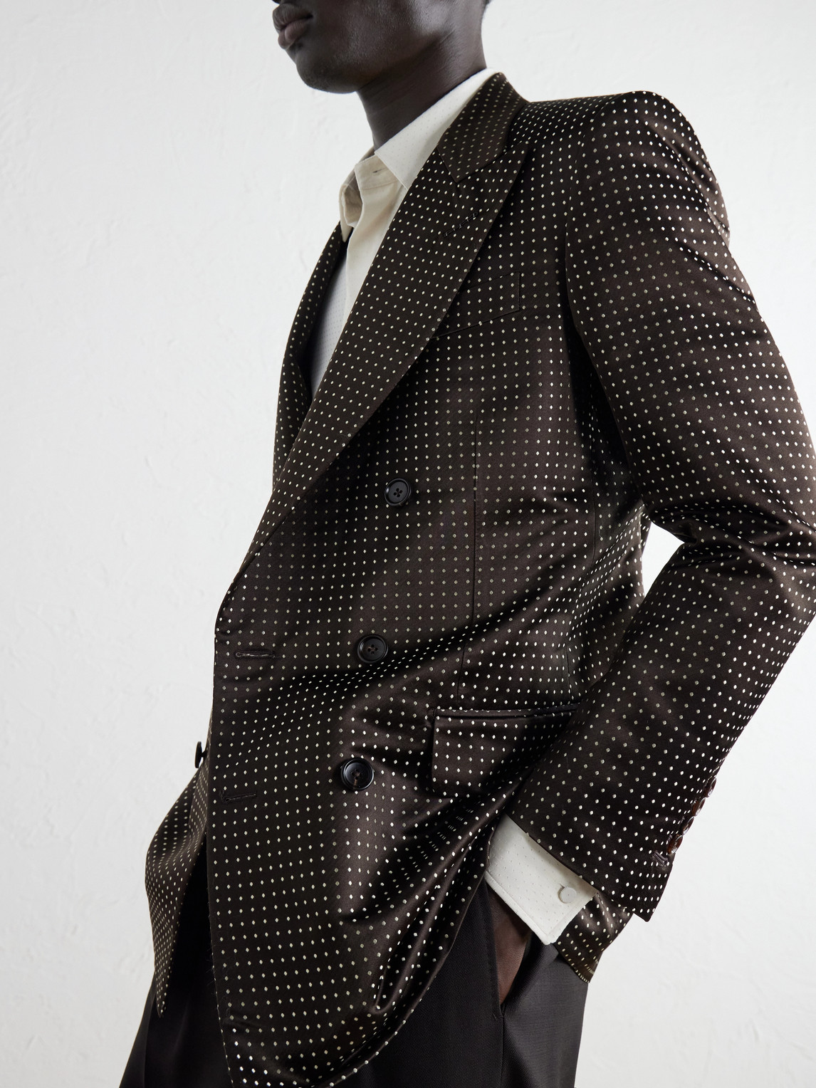 Double-Breasted Polka-Dot Silk-Satin Tuxedo Jacket