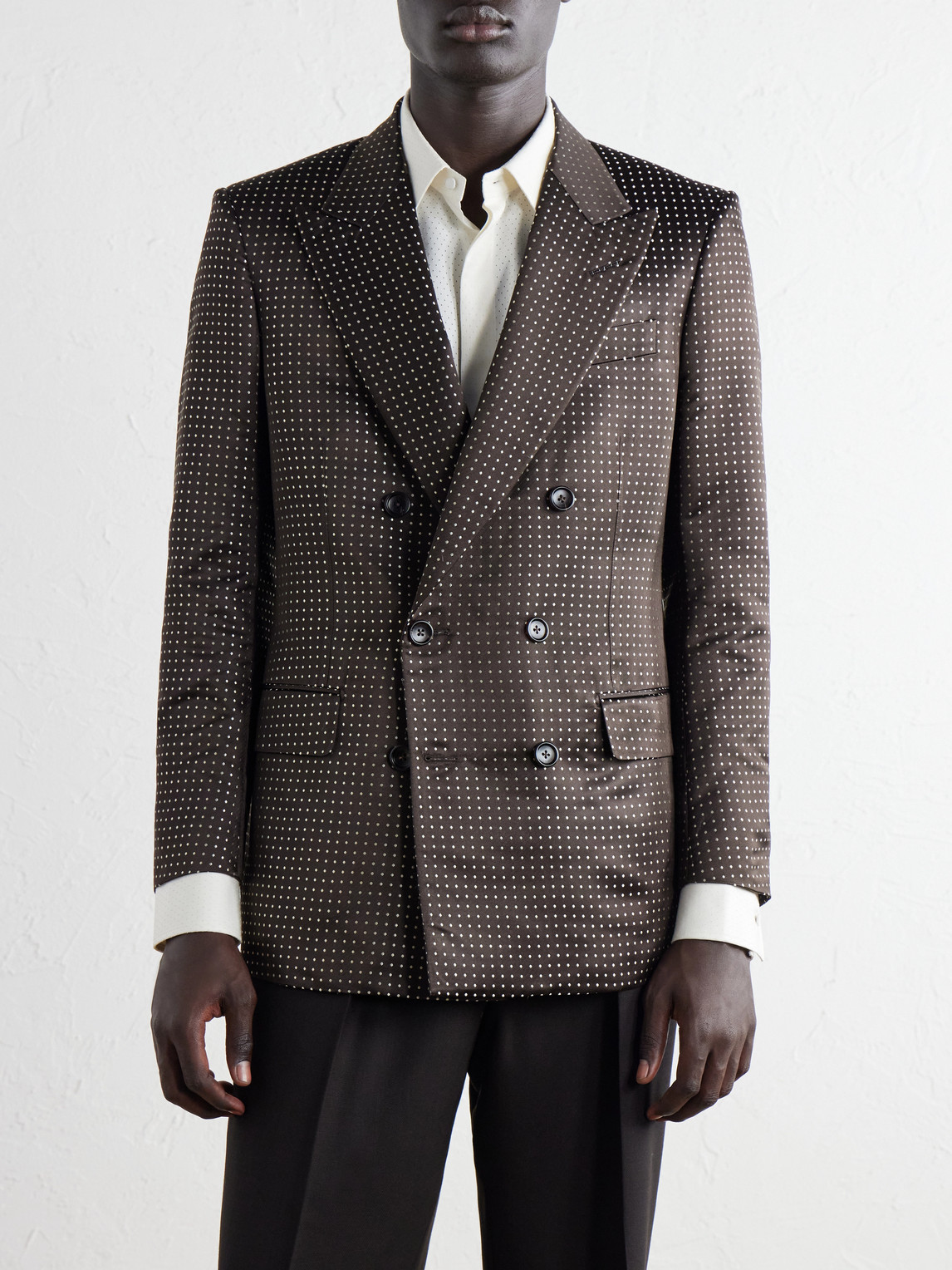 Double-Breasted Polka-Dot Silk-Satin Tuxedo Jacket