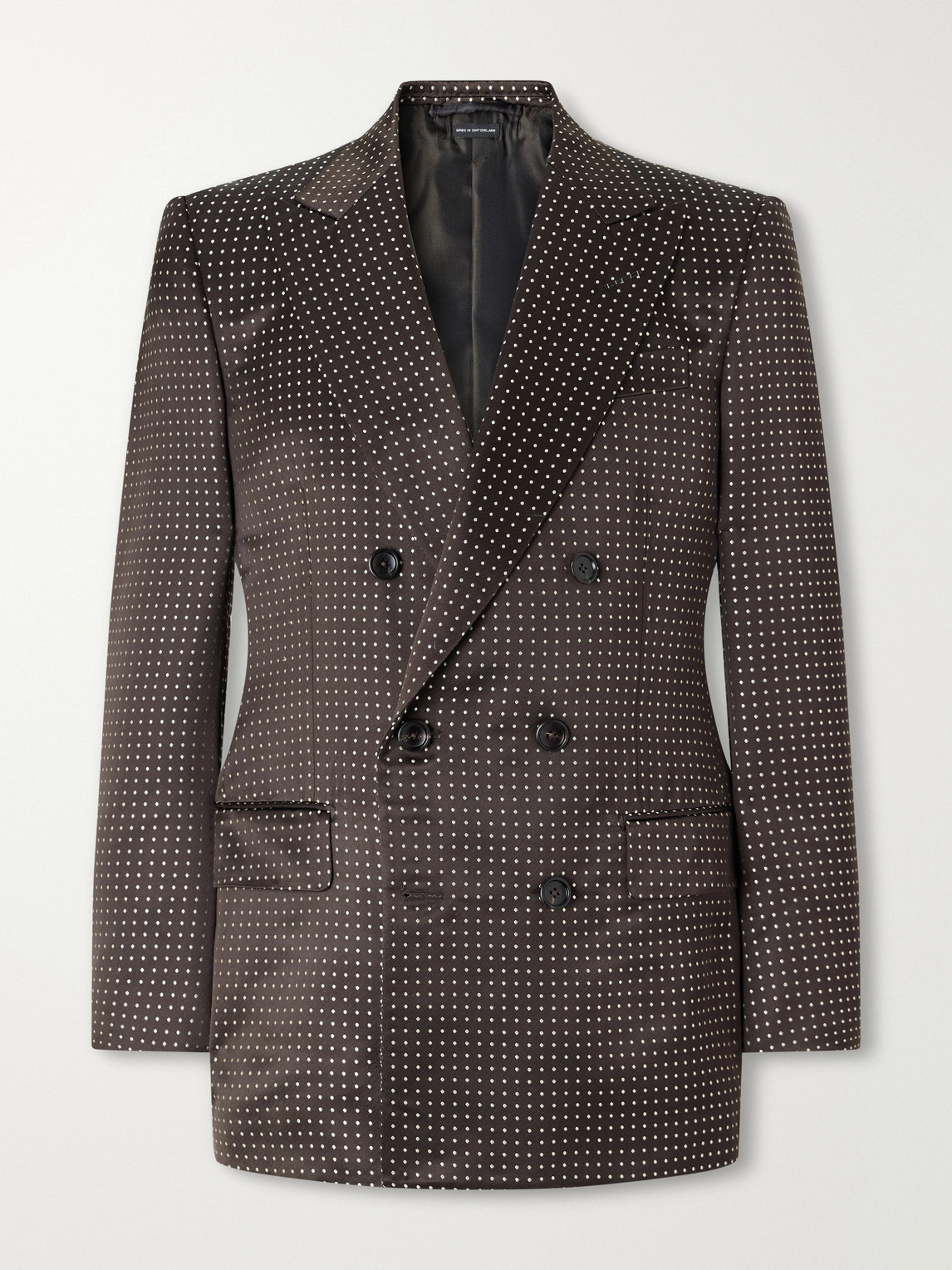 Double-Breasted Polka-Dot Silk-Satin Tuxedo Jacket