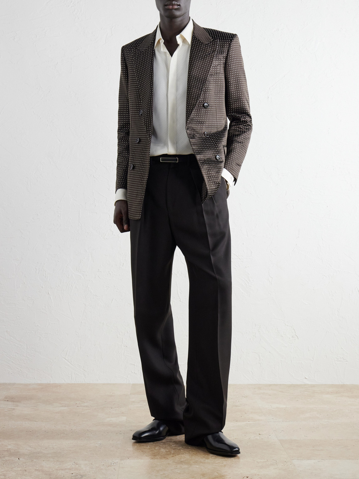 Double-Breasted Polka-Dot Silk-Satin Tuxedo Jacket