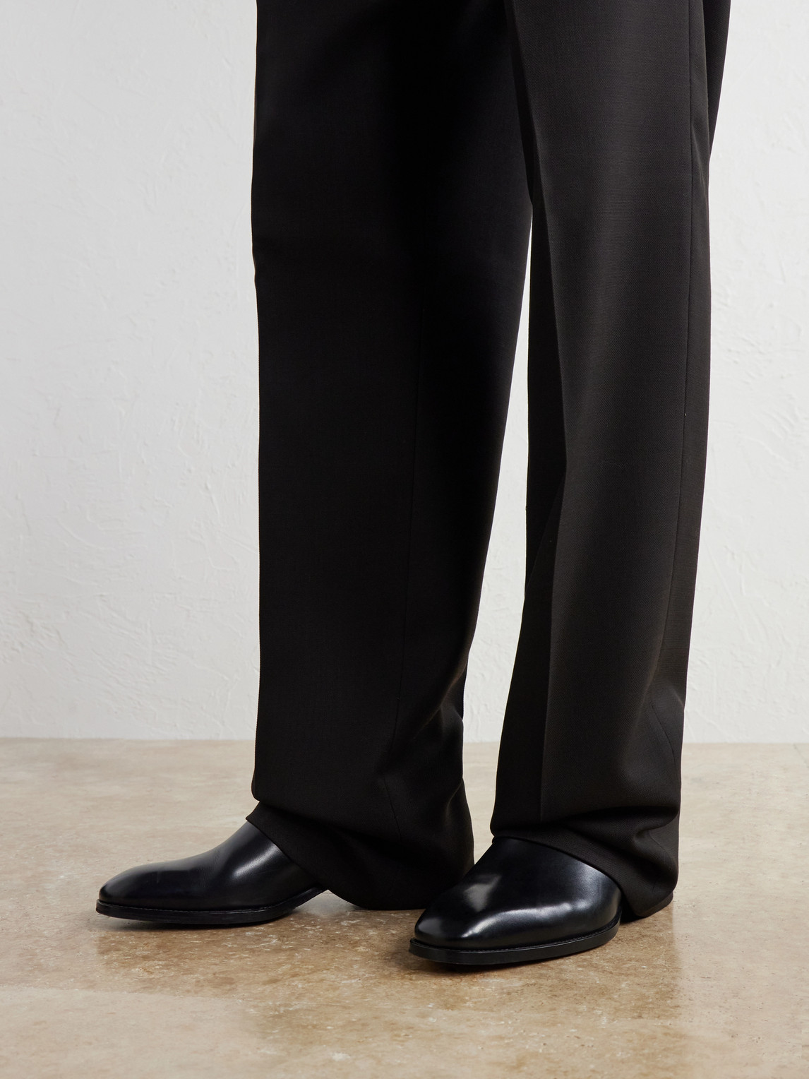 Straight-Leg Pleated Woven Wool Tuxedo Trousers