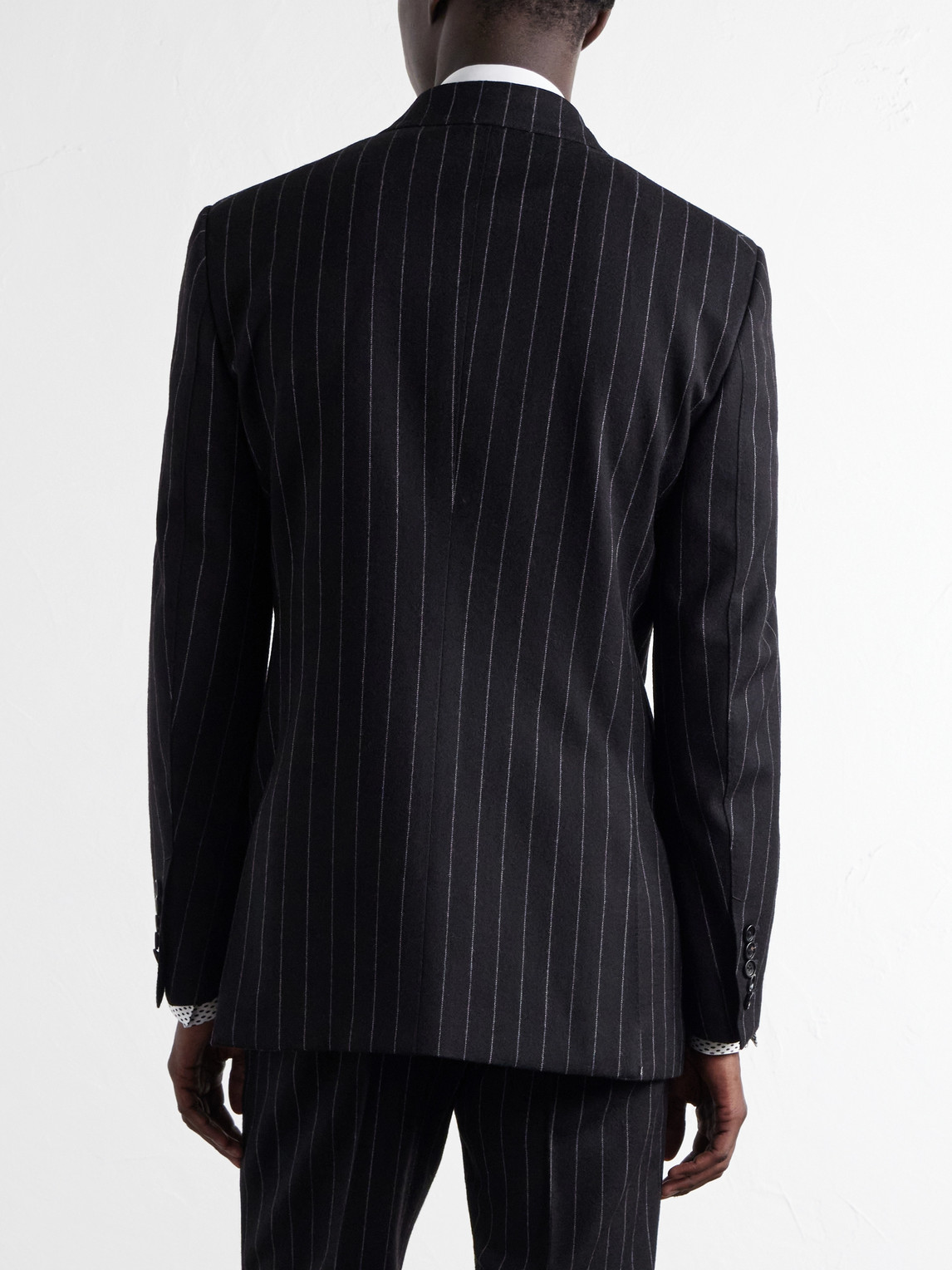 Double-Breasted Pinstriped Wool-Twill Suit Jacket