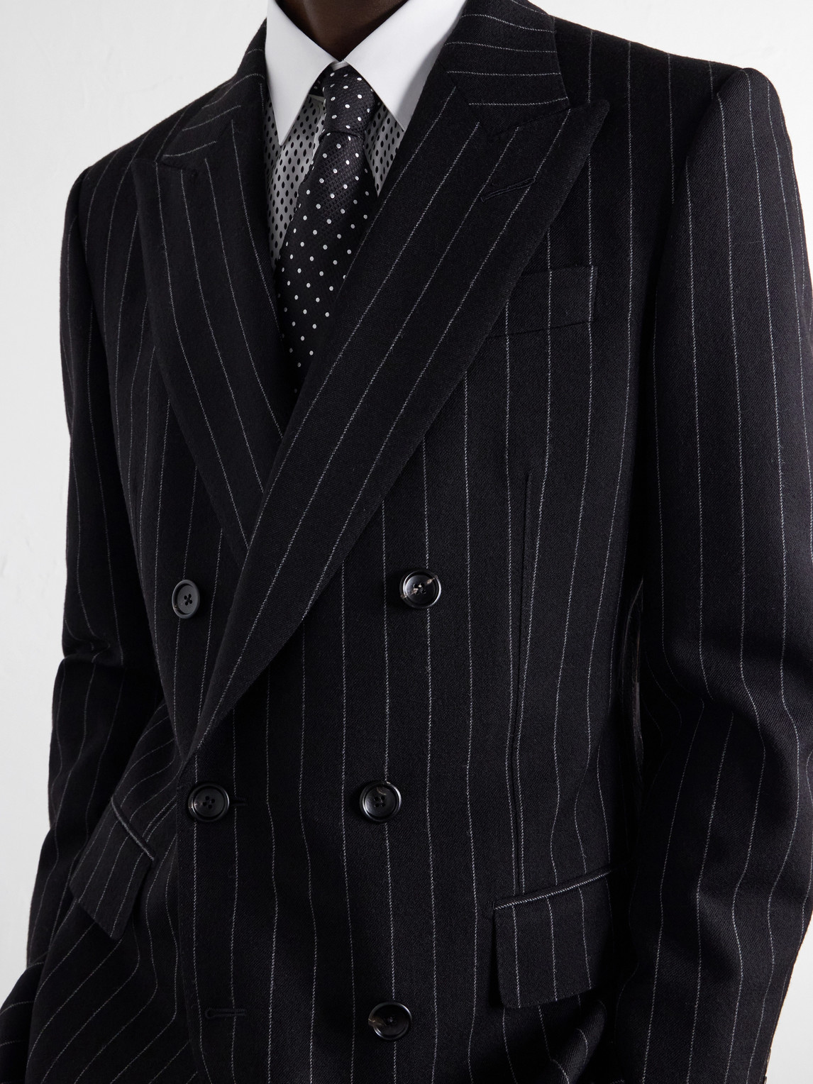 Double-Breasted Pinstriped Wool-Twill Suit Jacket