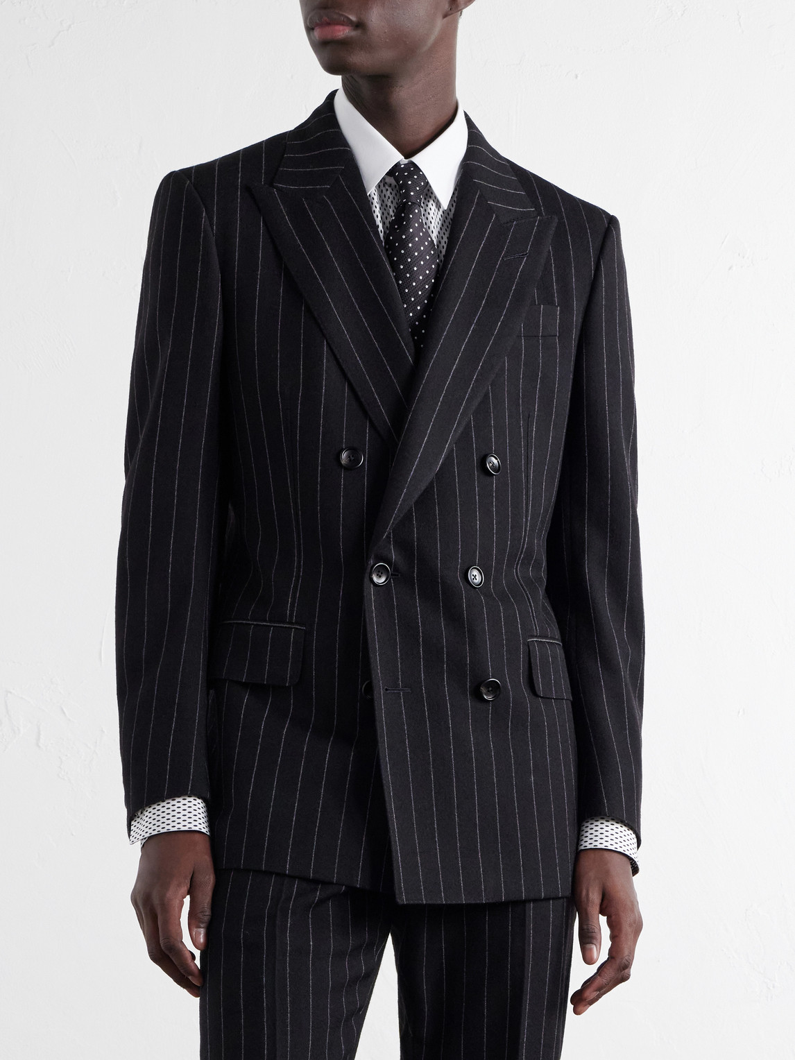 Double-Breasted Pinstriped Wool-Twill Suit Jacket