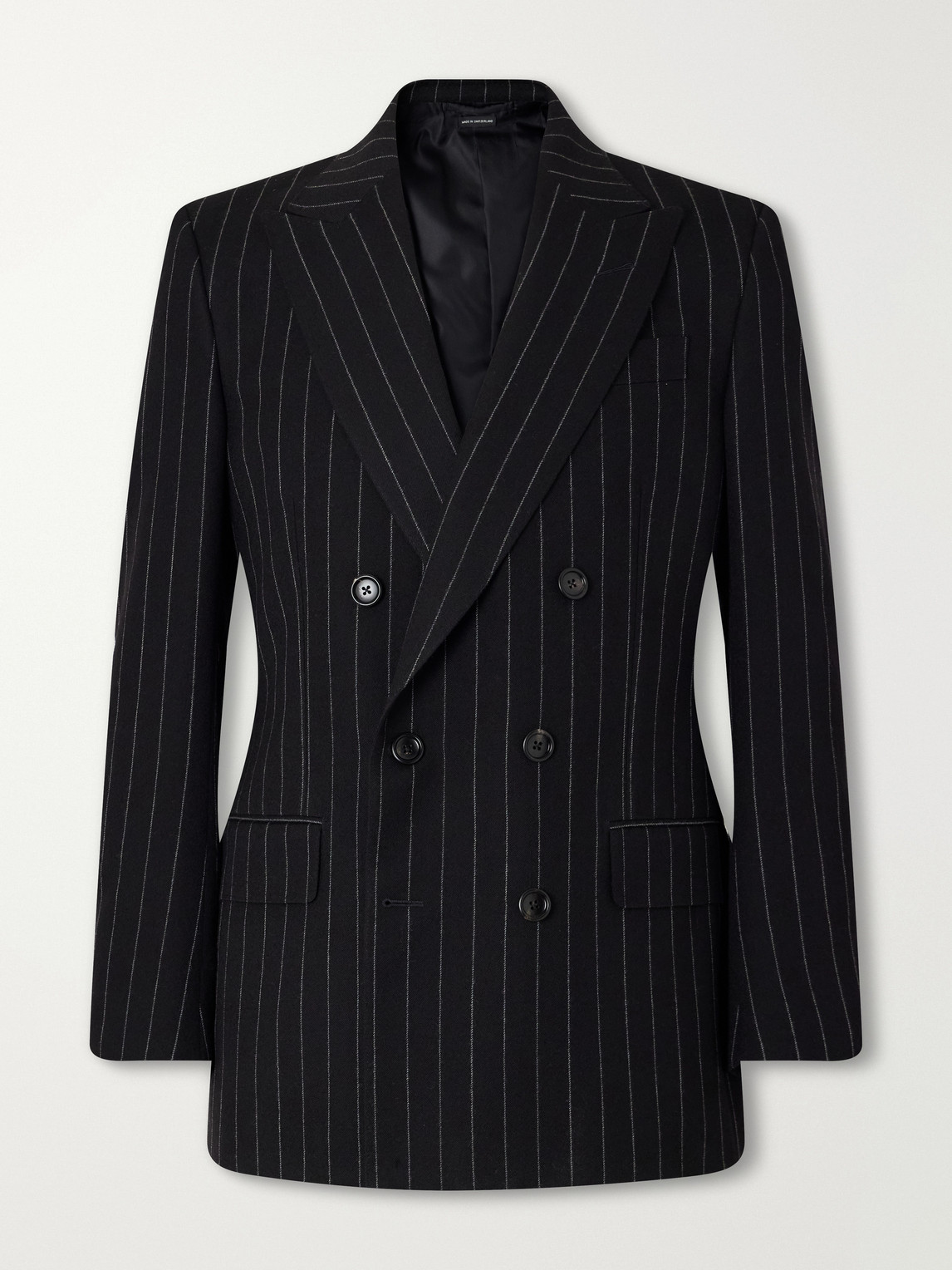 Double-Breasted Pinstriped Wool-Twill Suit Jacket