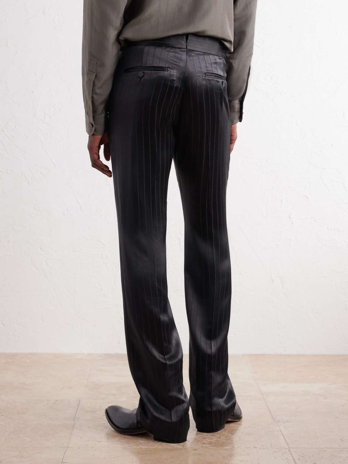 Straight-Leg Pinstriped Satin Suit Trousers