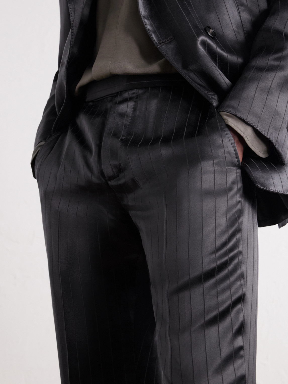 Straight-Leg Pinstriped Satin Suit Trousers
