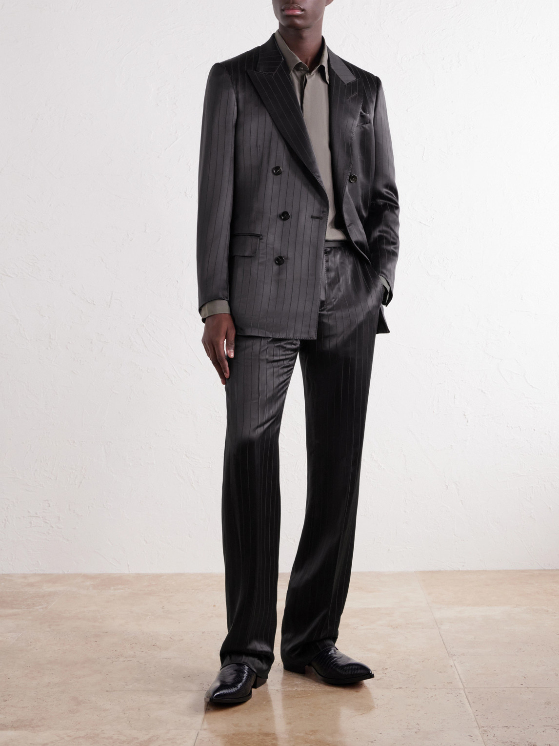 Straight-Leg Pinstriped Satin Suit Trousers