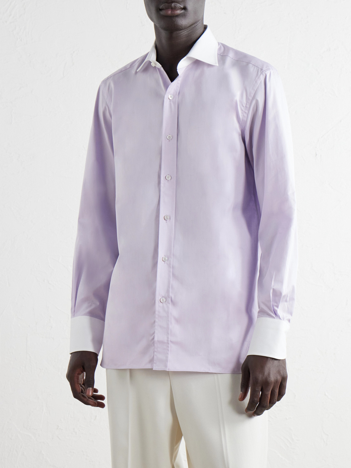 Spread-Collar Cotton-Gabardine Shirt