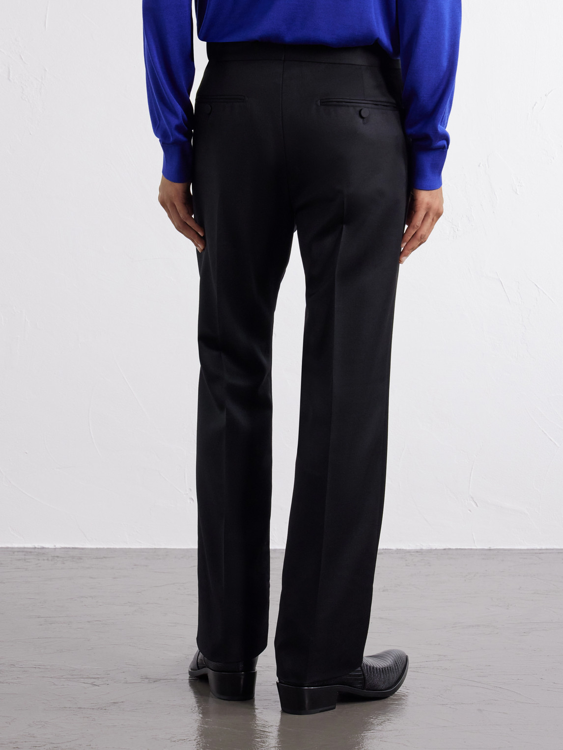 Wool-Blend Grain De Poudre Straight-Leg Trousers