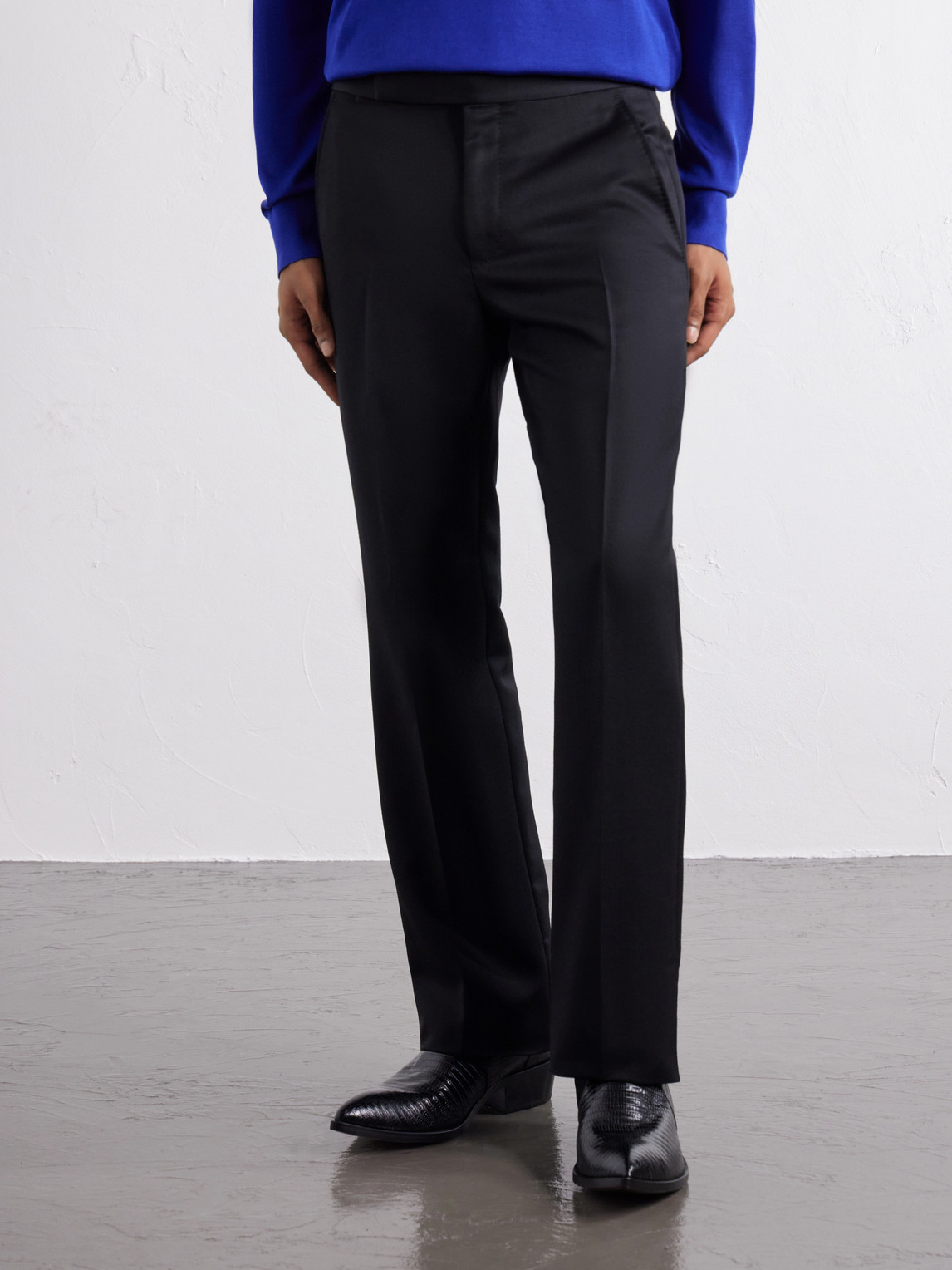 Wool-Blend Grain De Poudre Straight-Leg Trousers