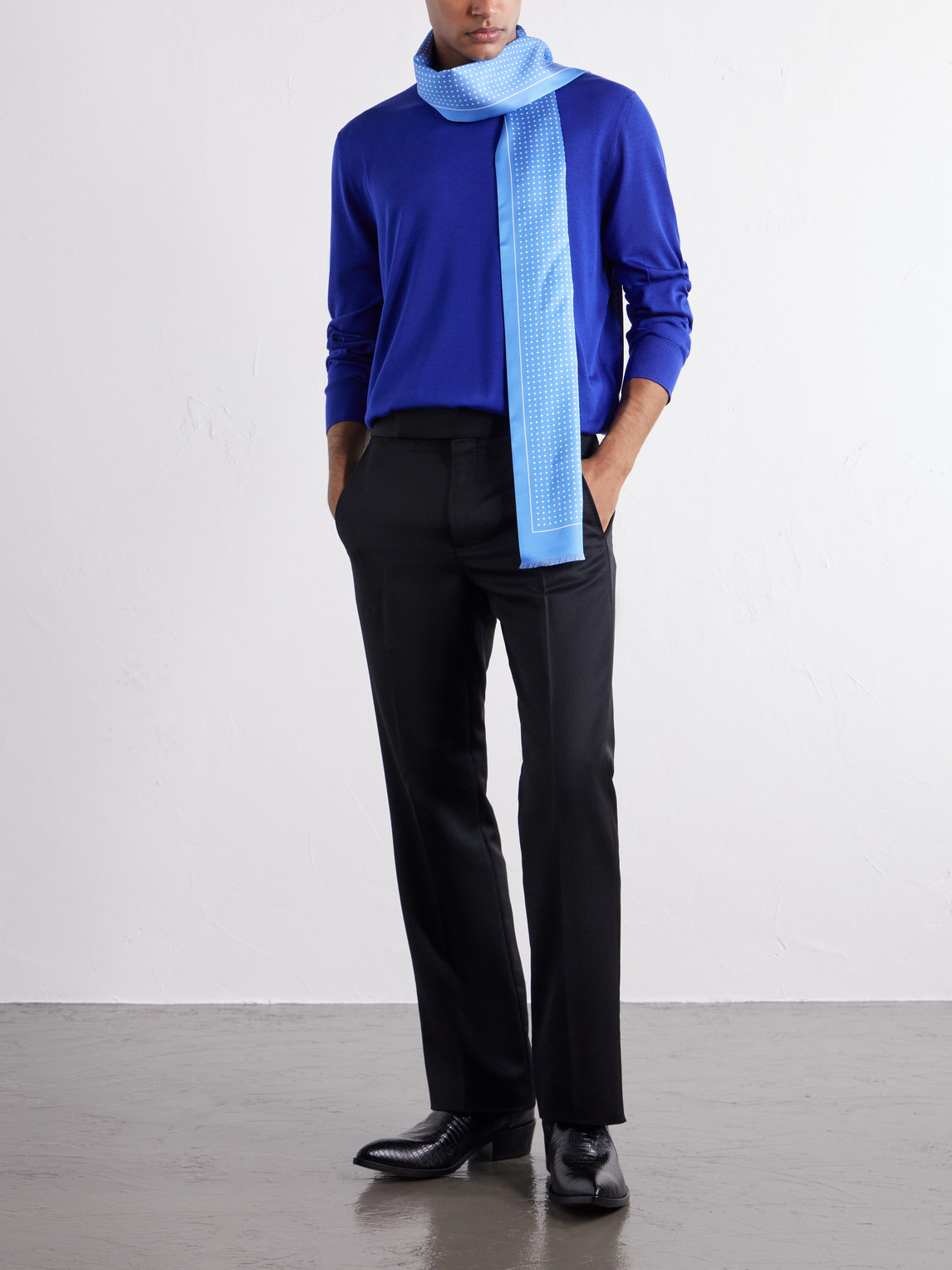 Wool-Blend Grain De Poudre Straight-Leg Trousers