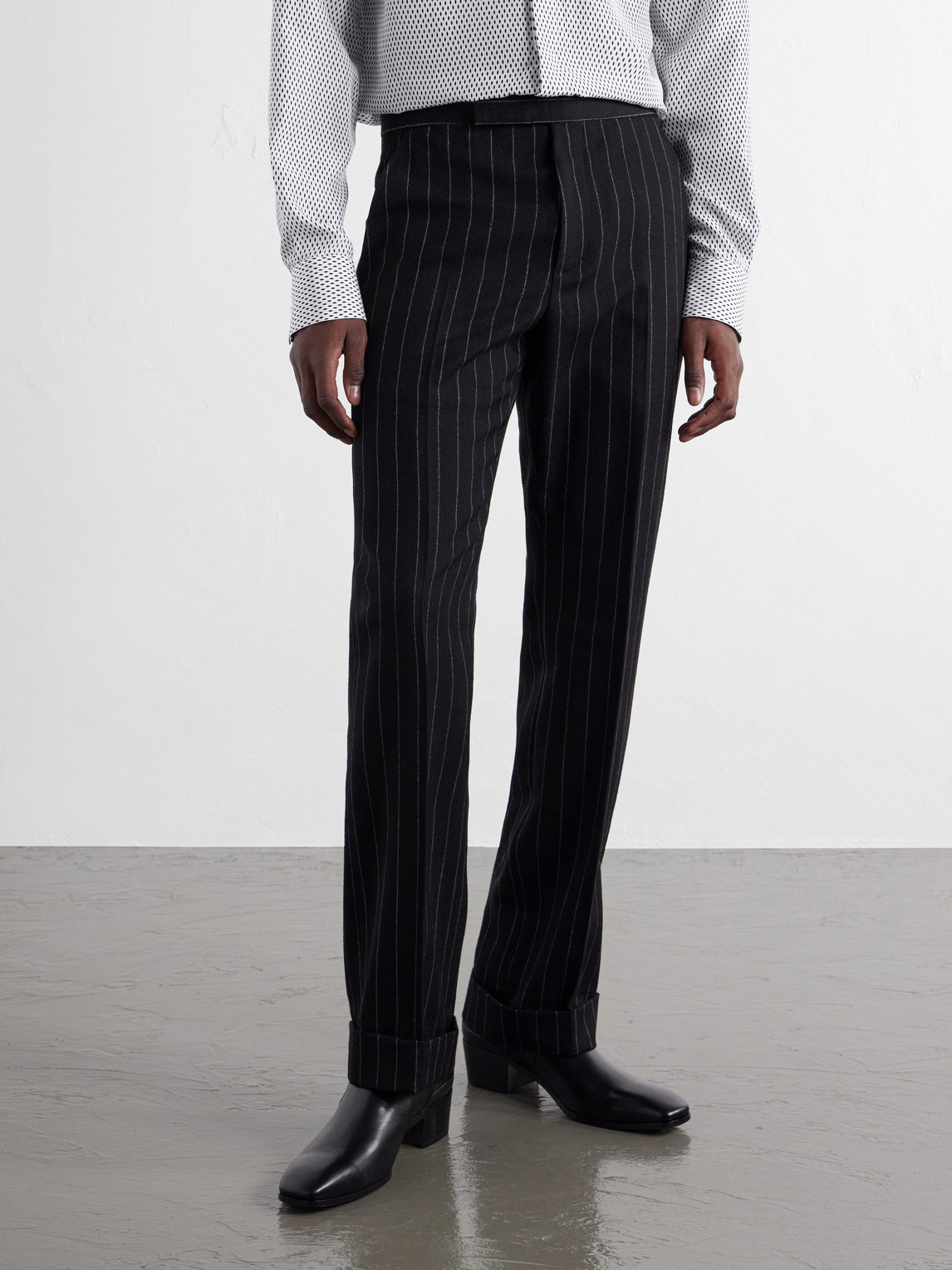 Straight-Leg Pinstriped Wool-Twill Suit Trousers