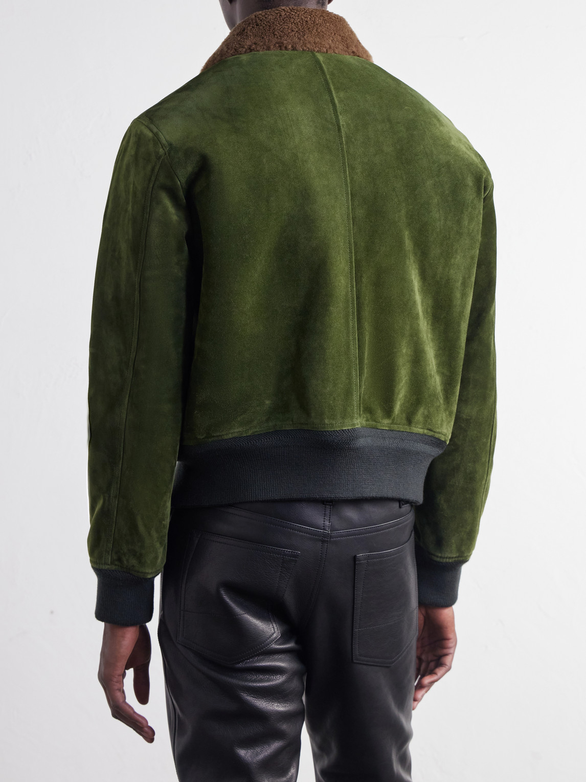 Shearling-Trimmed Suede Bomber Jacket