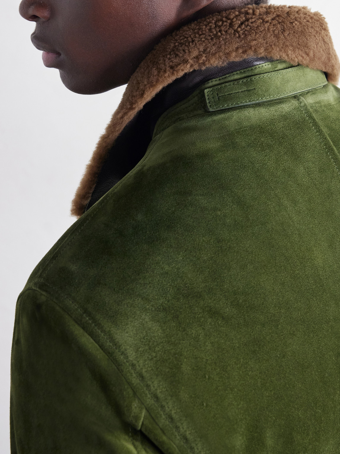 Shearling-Trimmed Suede Bomber Jacket