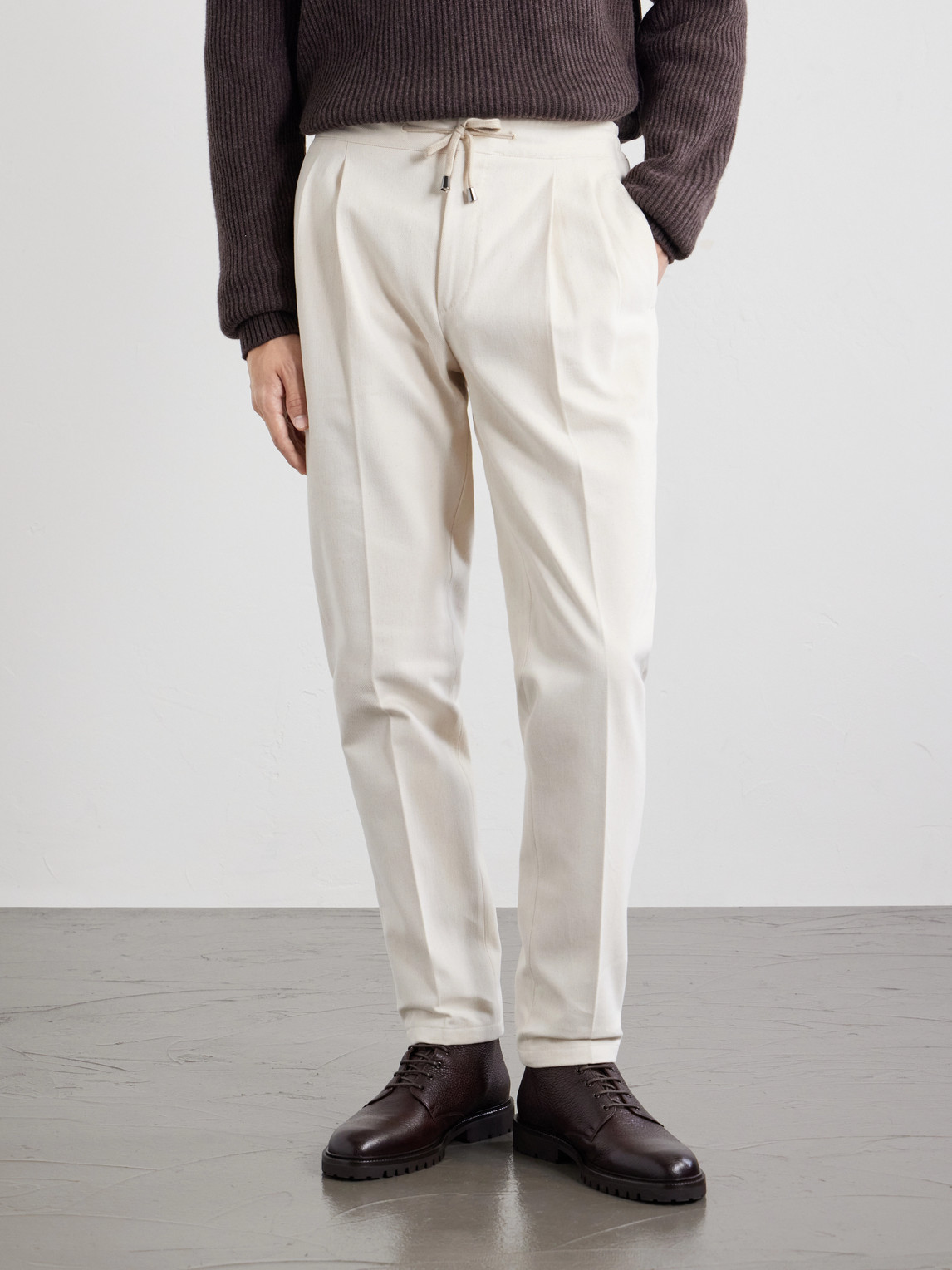 Straight-Leg Pleated Cotton-Twill Trousers