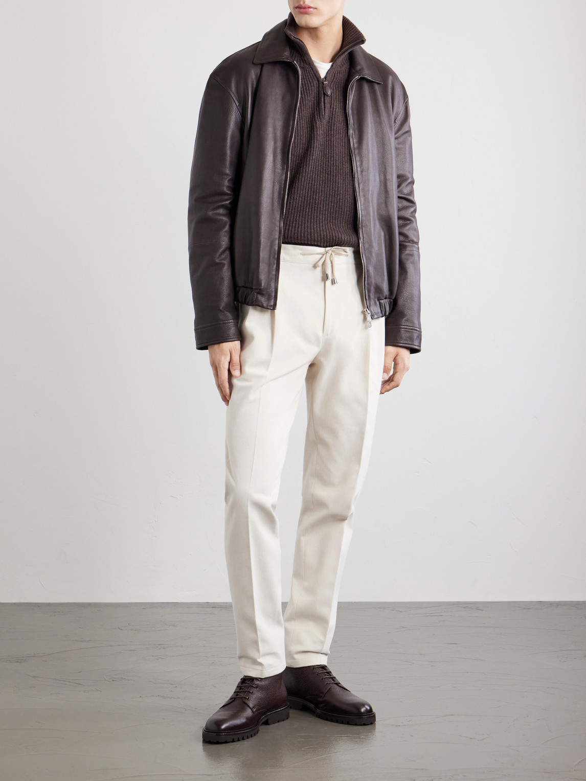 Straight-Leg Pleated Cotton-Twill Trousers