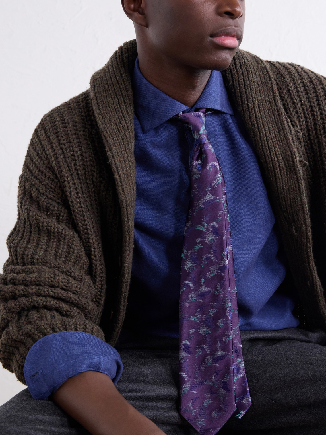 Cutaway-Collar Brushed Cotton-Twill Shirt