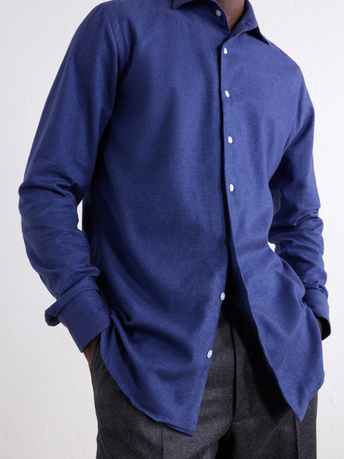 Cutaway-Collar Brushed Cotton-Twill Shirt