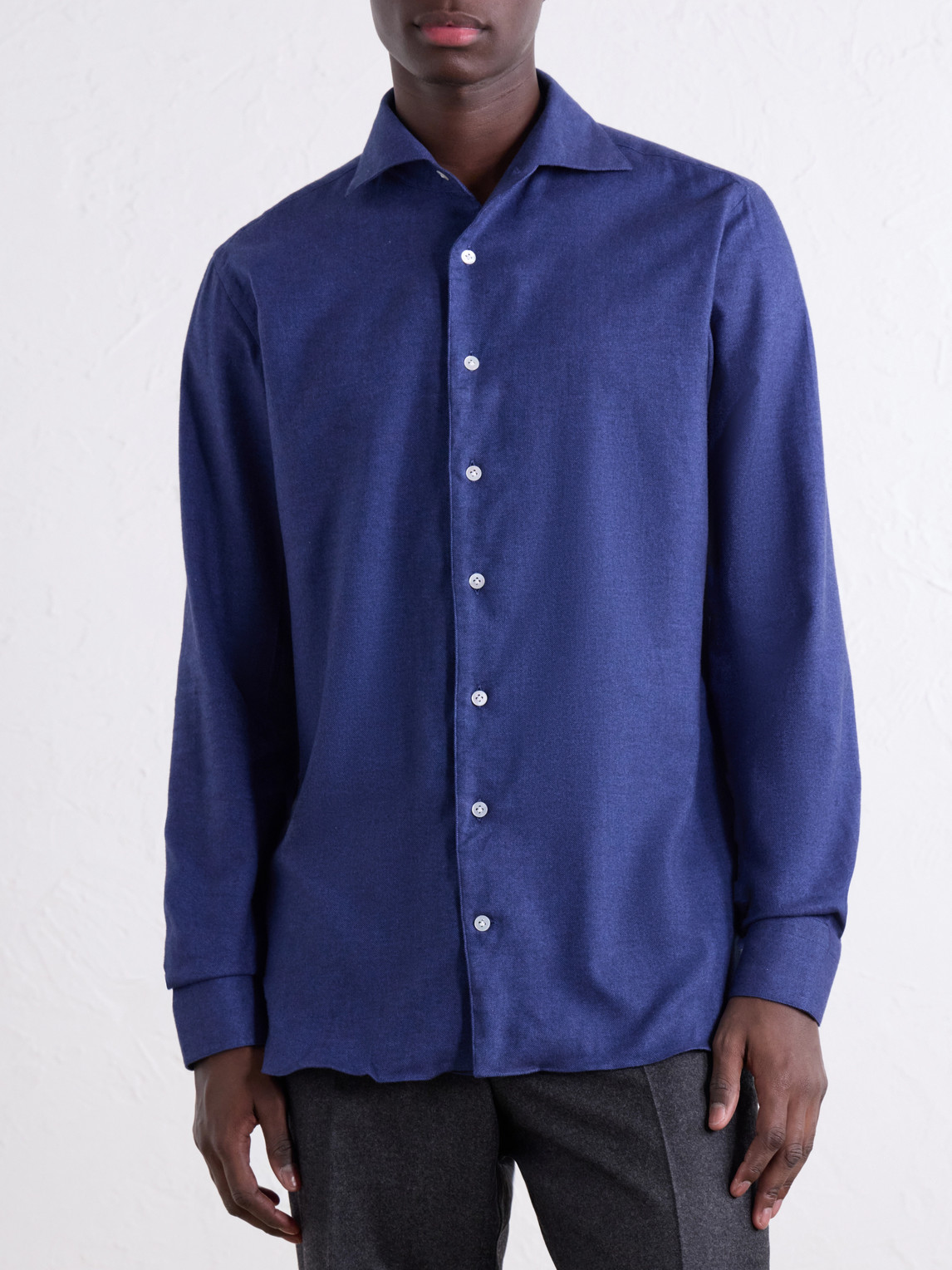 Cutaway-Collar Brushed Cotton-Twill Shirt