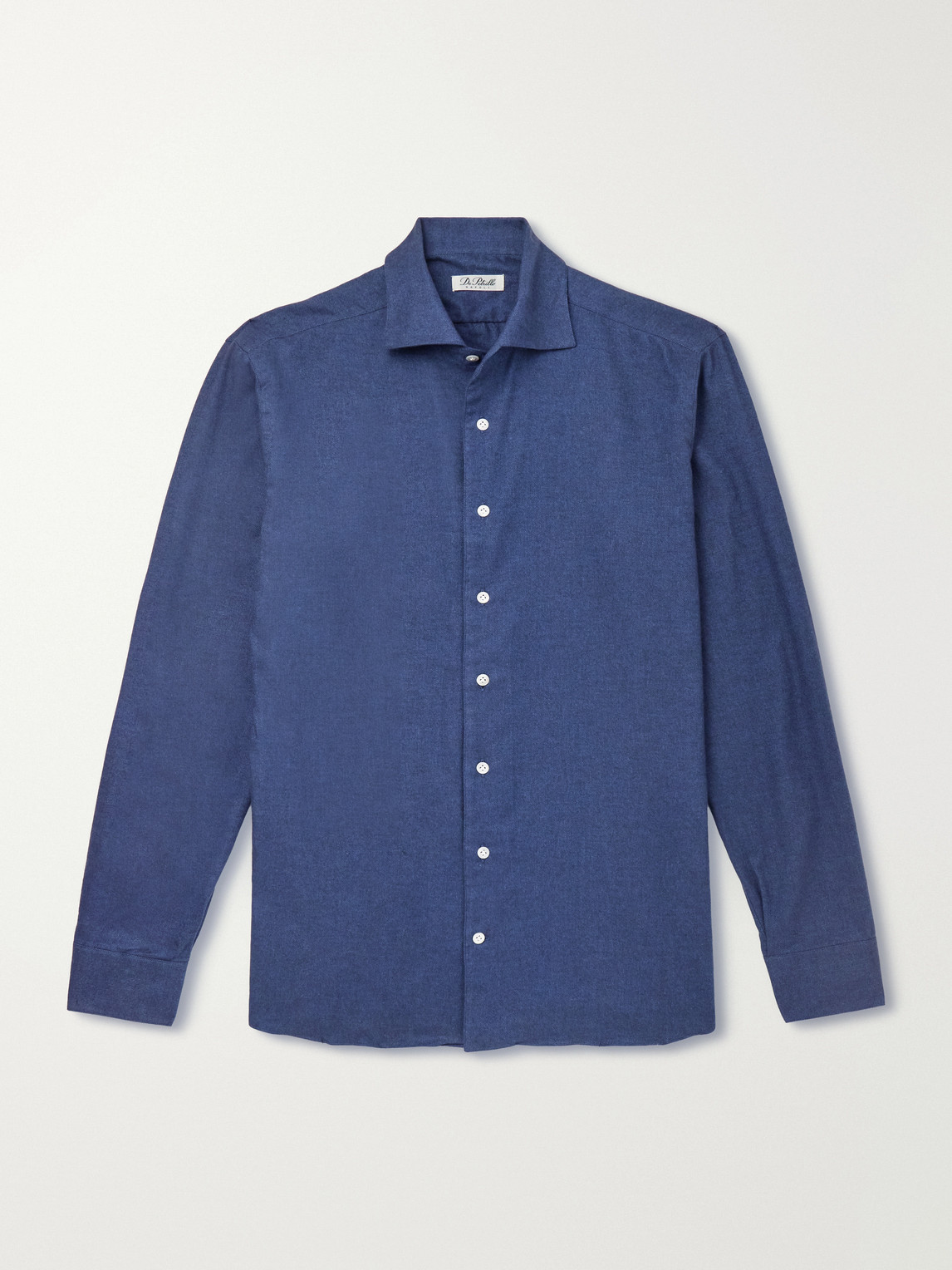 De Petrillo Cutaway-collar Brushed Cotton-twill Shirt In Blue