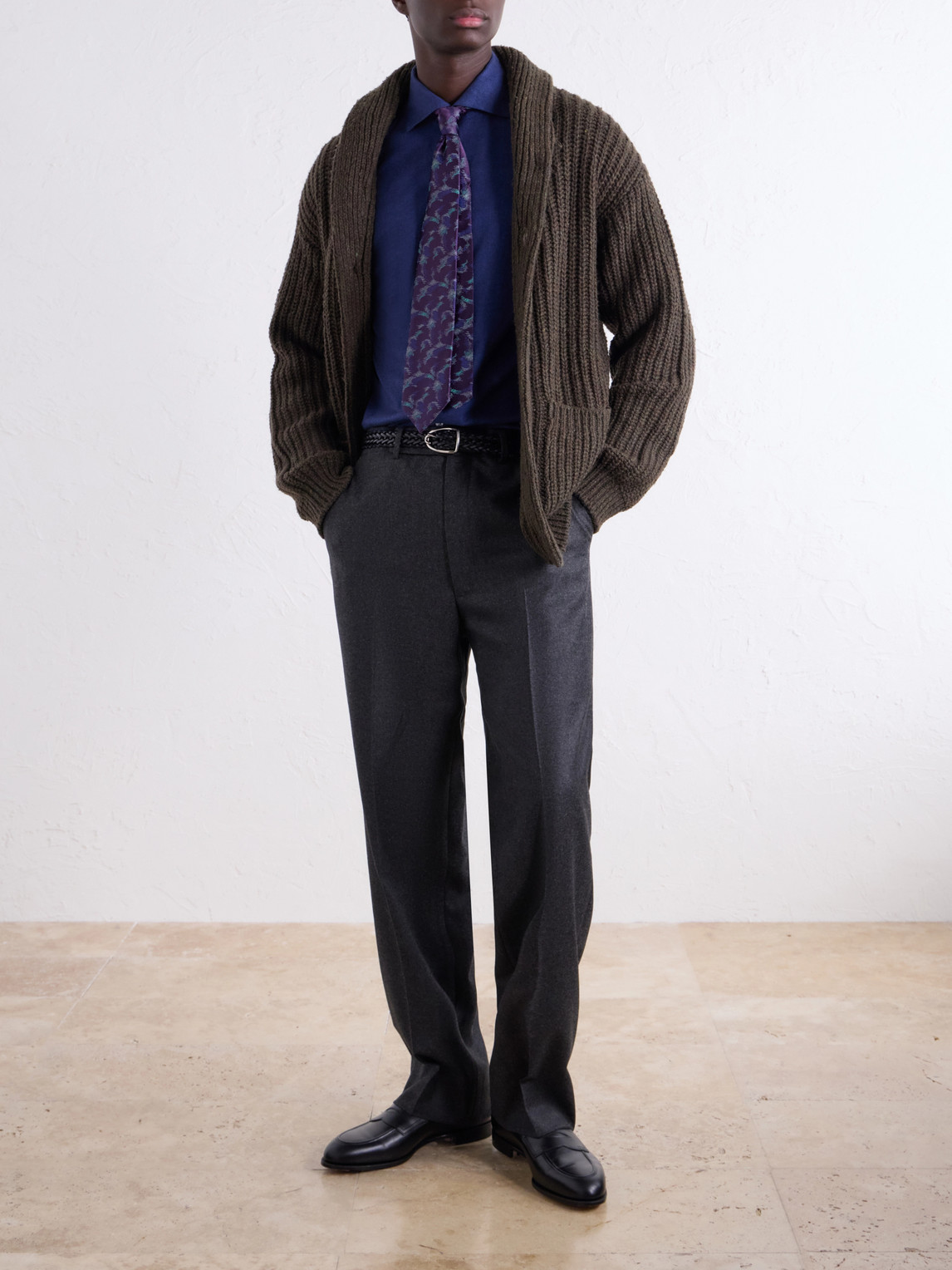 Cutaway-Collar Brushed Cotton-Twill Shirt