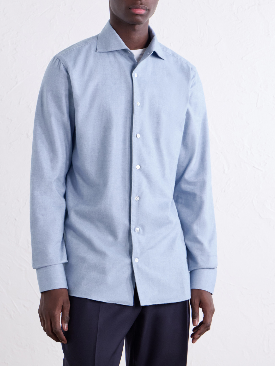 Cutaway-Collar Brushed Cotton-Twill Shirt
