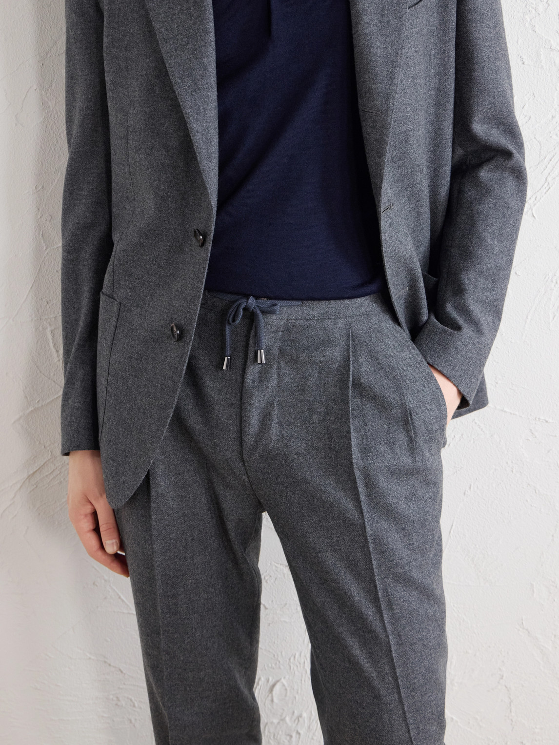 Straight-Leg Wool And Cashmere-Blend Drawstring Suit Trousers