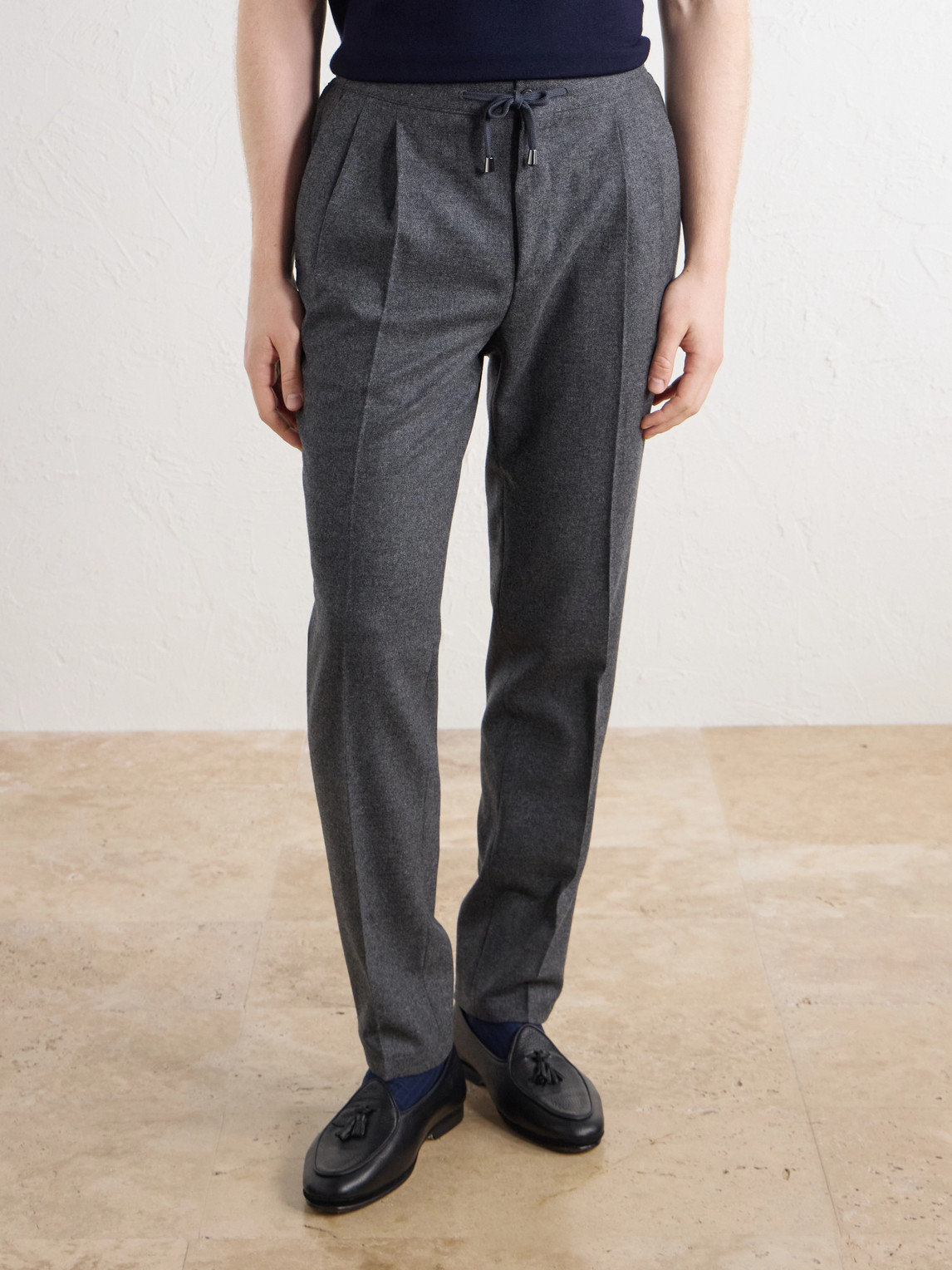 Straight-Leg Wool And Cashmere-Blend Drawstring Suit Trousers