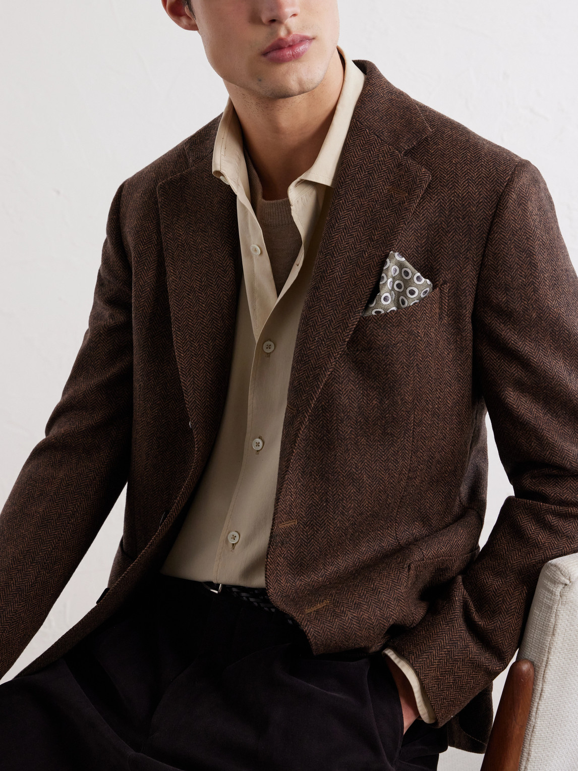 Posillipo Wool And Cashmere-Blend Herringbone Blazer