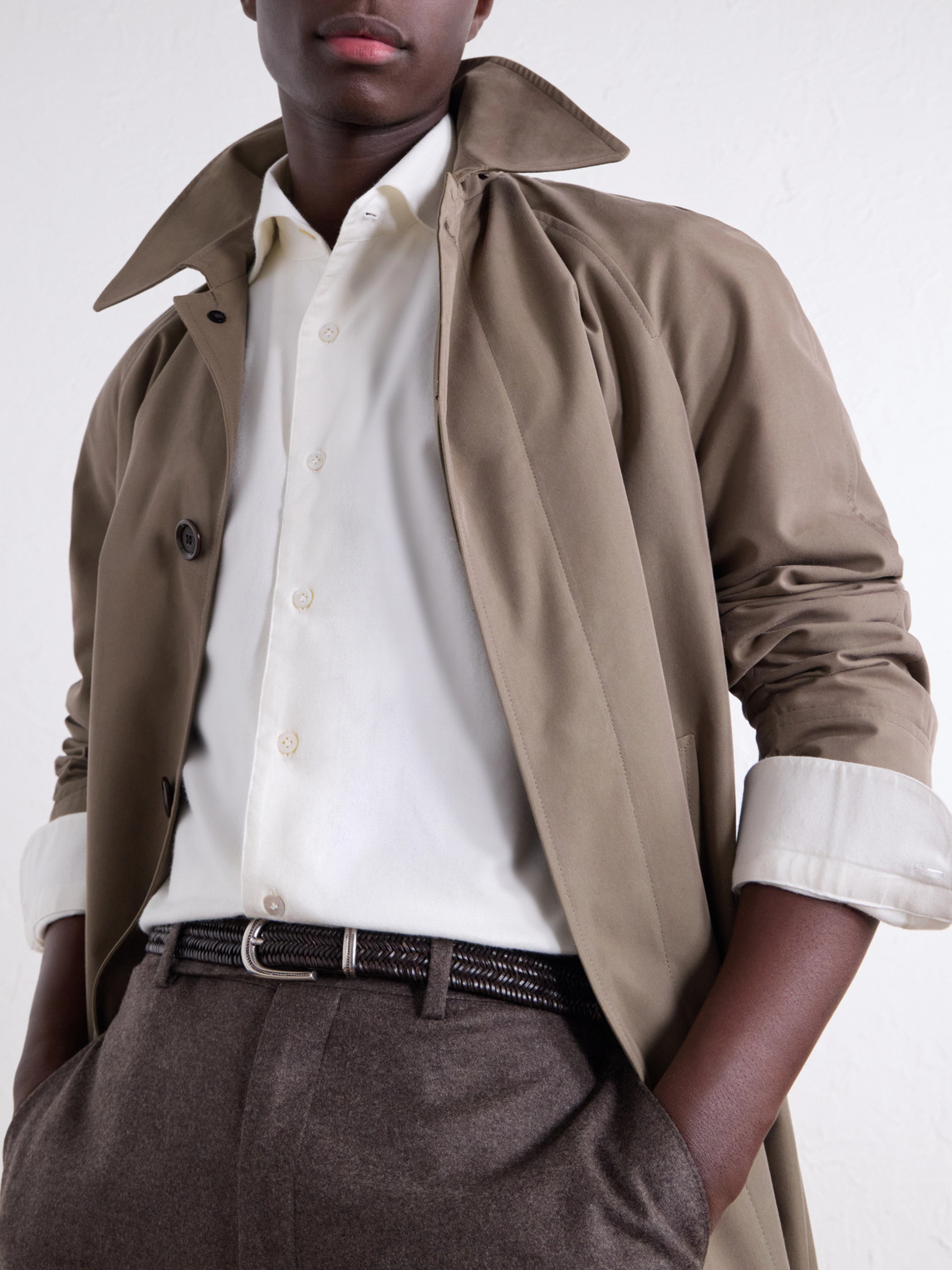 Cutaway-Collar Brushed Cotton-Twill Shirt
