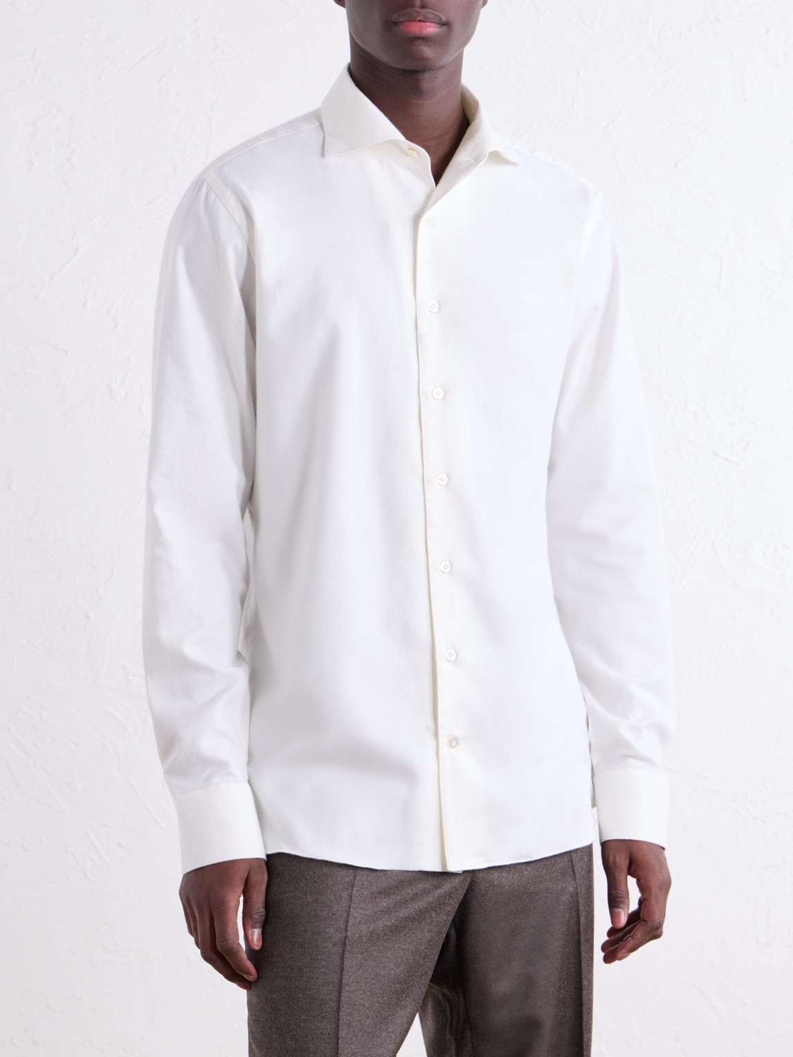 Cutaway-Collar Brushed Cotton-Twill Shirt