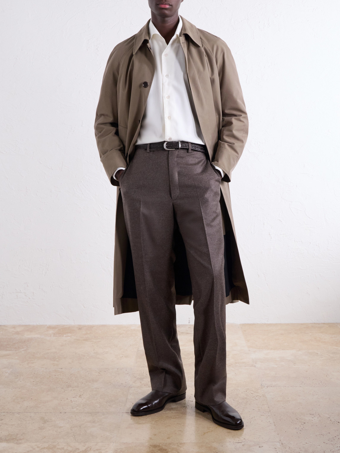 Cutaway-Collar Brushed Cotton-Twill Shirt