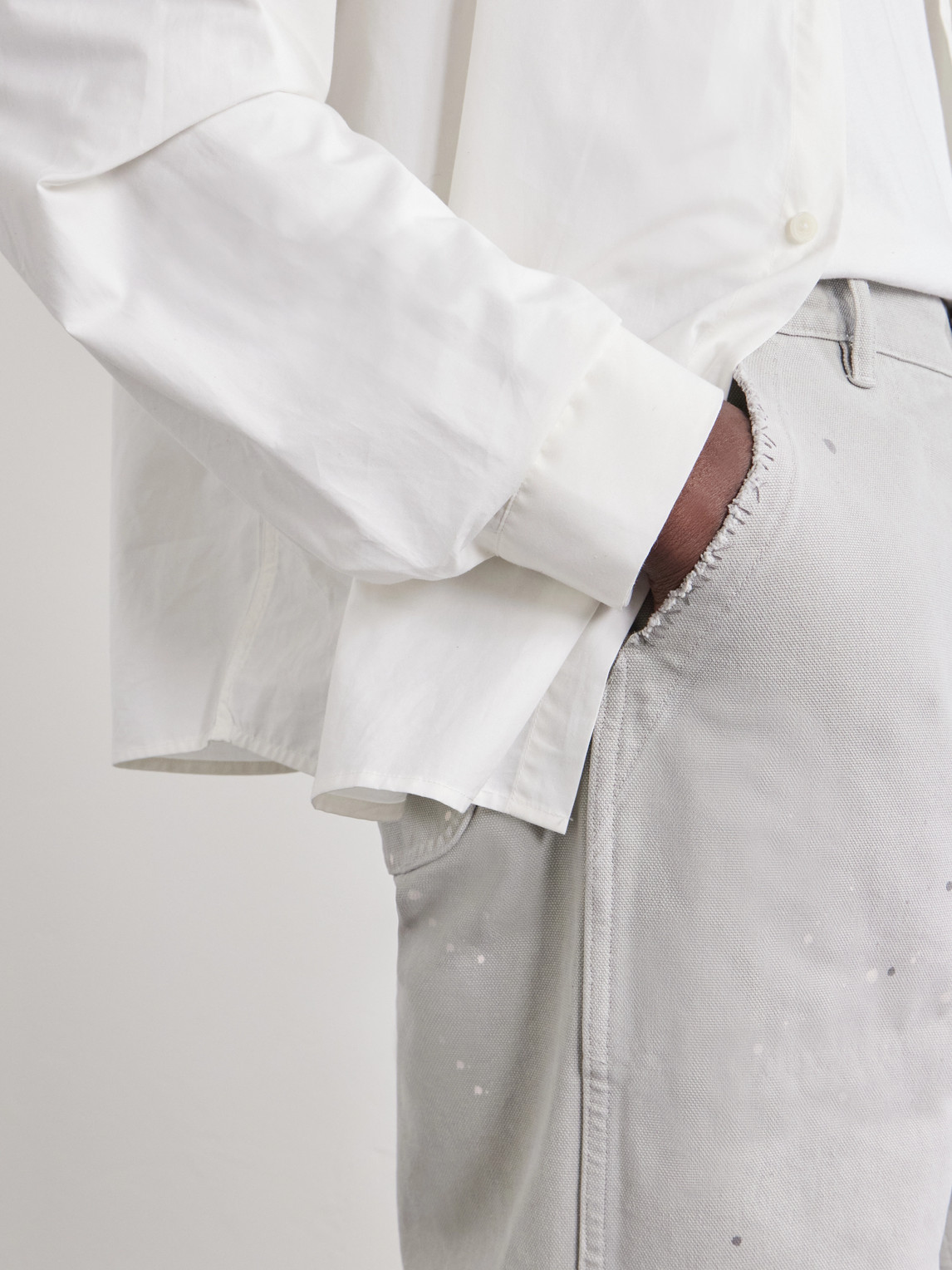 Wide-Leg Paint-Splattered Cotton-Canvas Trousers