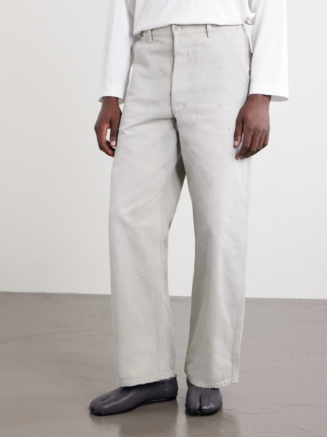 Wide-Leg Paint-Splattered Cotton-Canvas Trousers