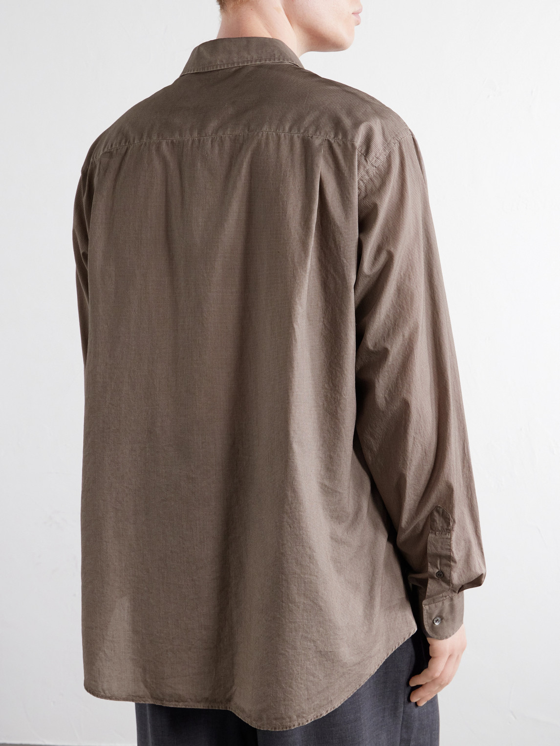 Camp-Collar Distressed Checked Cotton-Poplin Shirt
