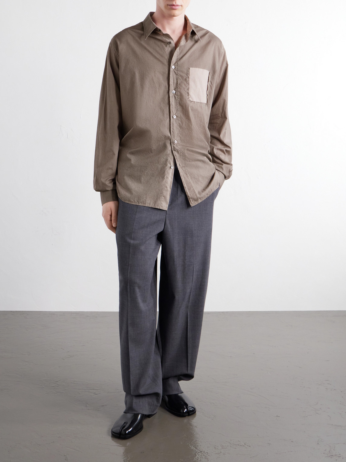 Camp-Collar Distressed Checked Cotton-Poplin Shirt
