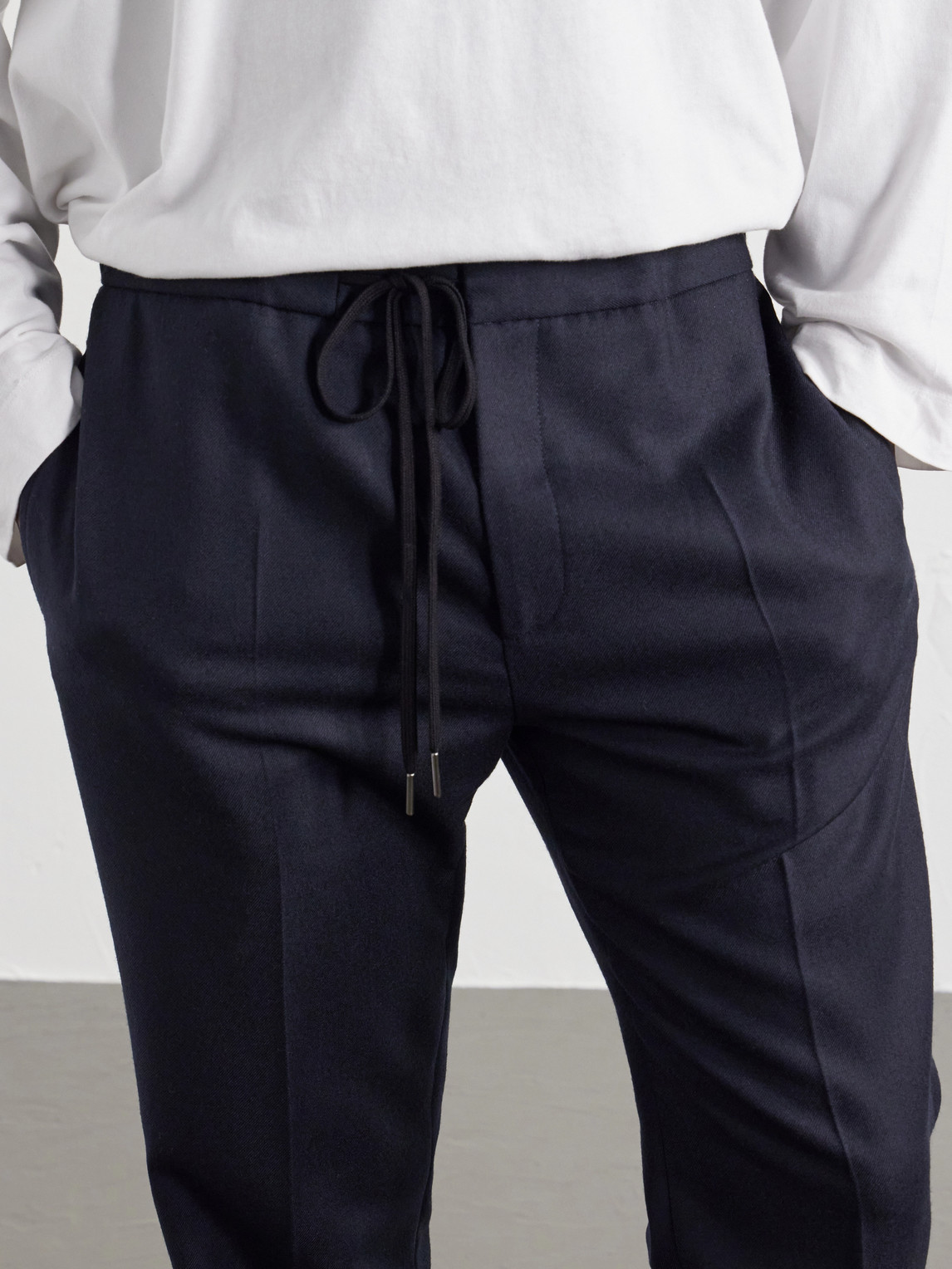 Straight-Leg Virgin Wool Drawstring Trousers