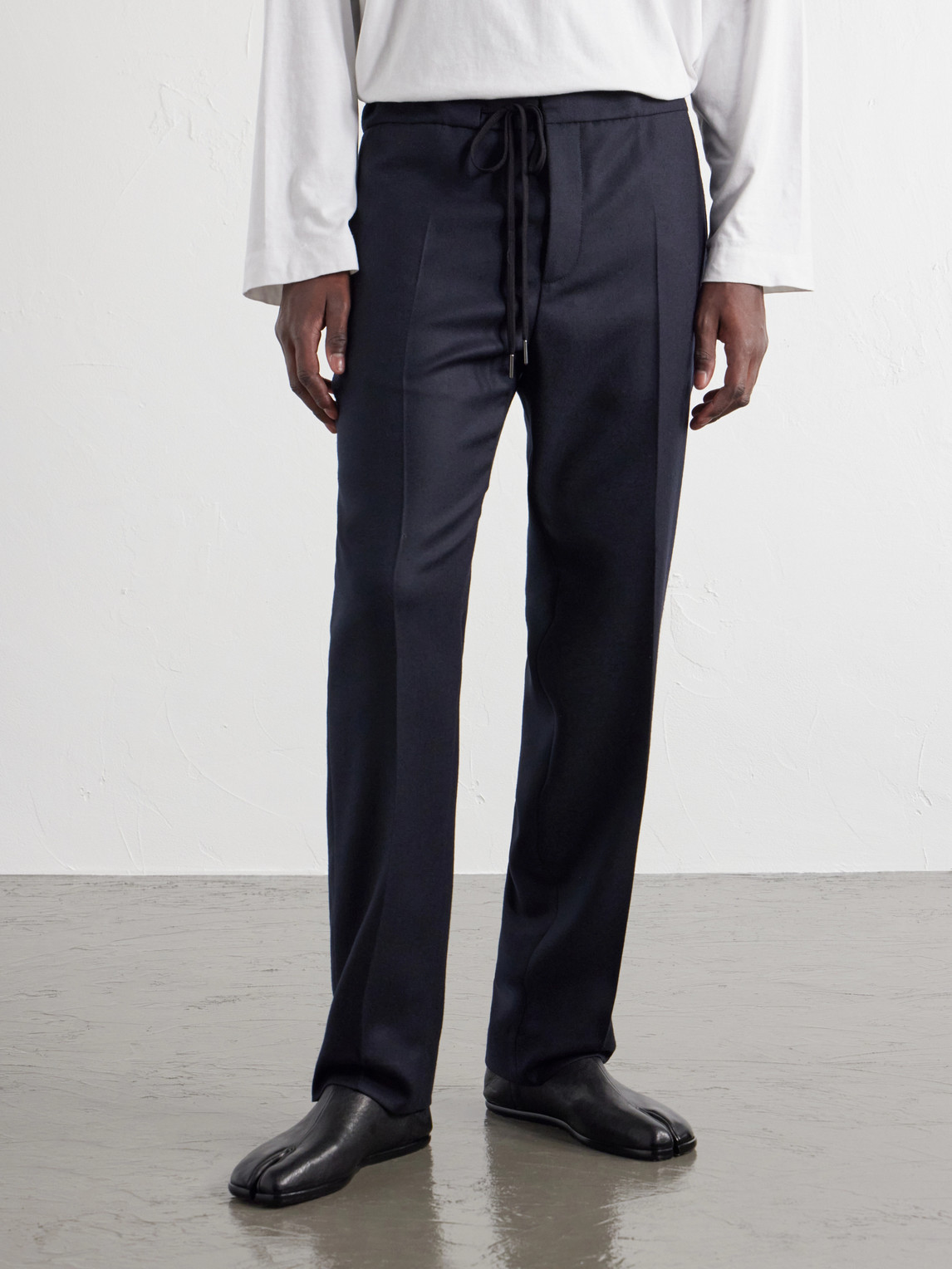 Straight-Leg Virgin Wool Drawstring Trousers
