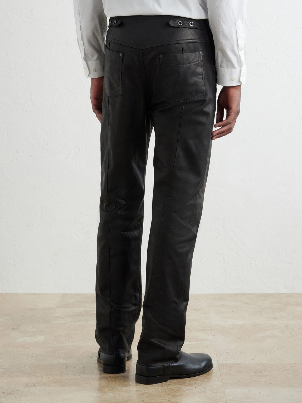 Straight-Leg Panelled Leather Trousers Slim-Fit