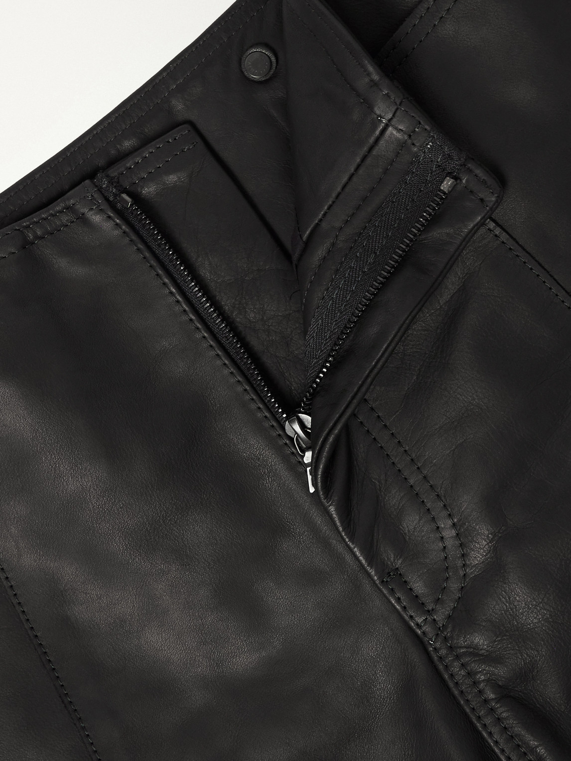 Straight-Leg Panelled Leather Trousers Slim-Fit