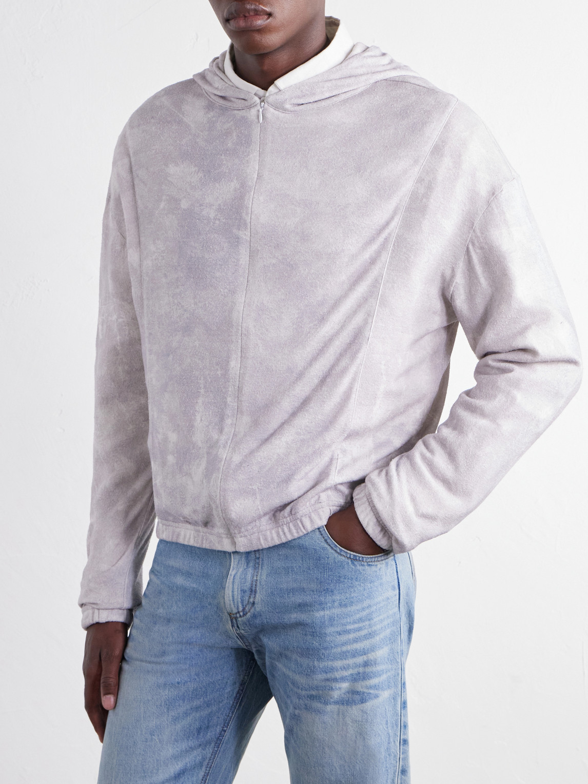 Printed Silk Zip-Up Hoodie