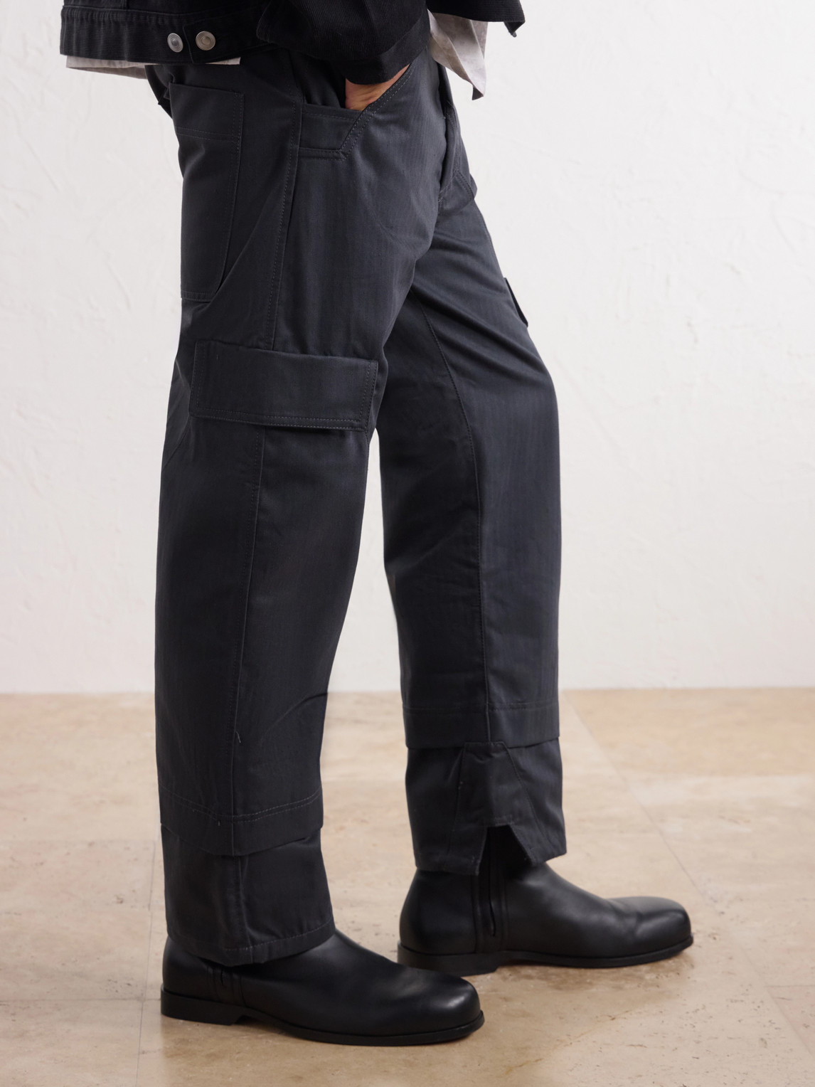Straight-Leg Cotton Herringbone Trousers