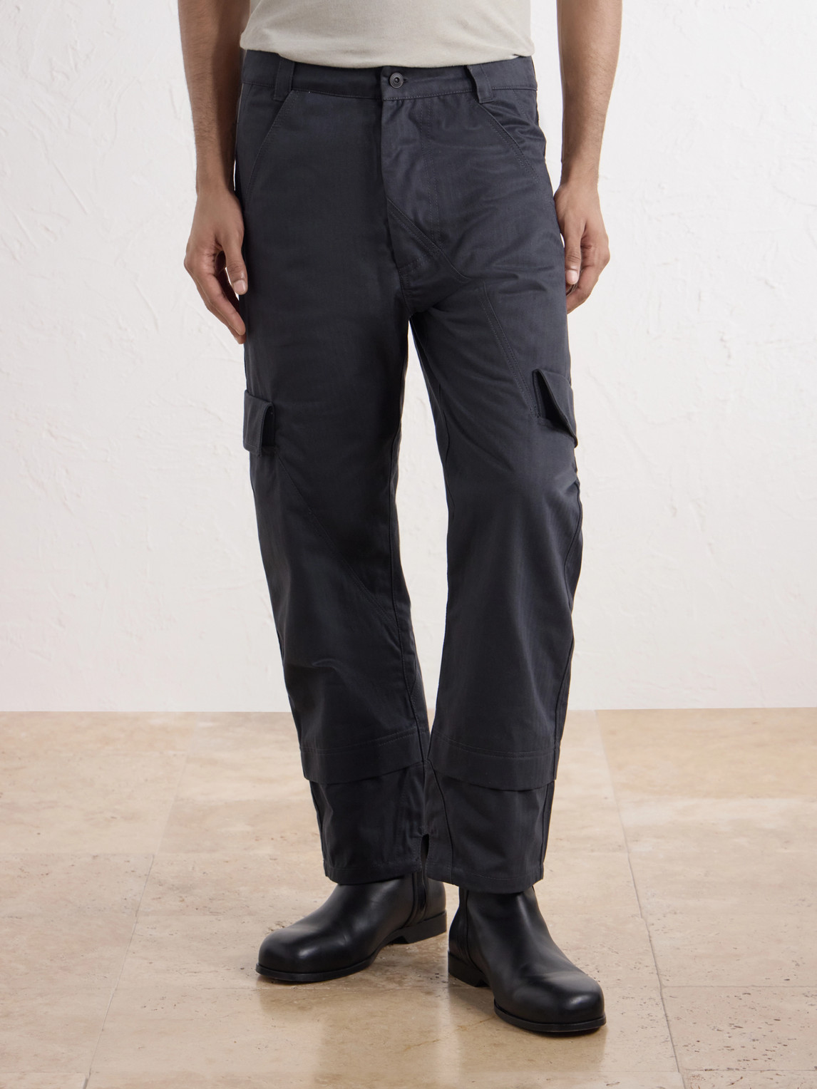 Straight-Leg Cotton Herringbone Trousers