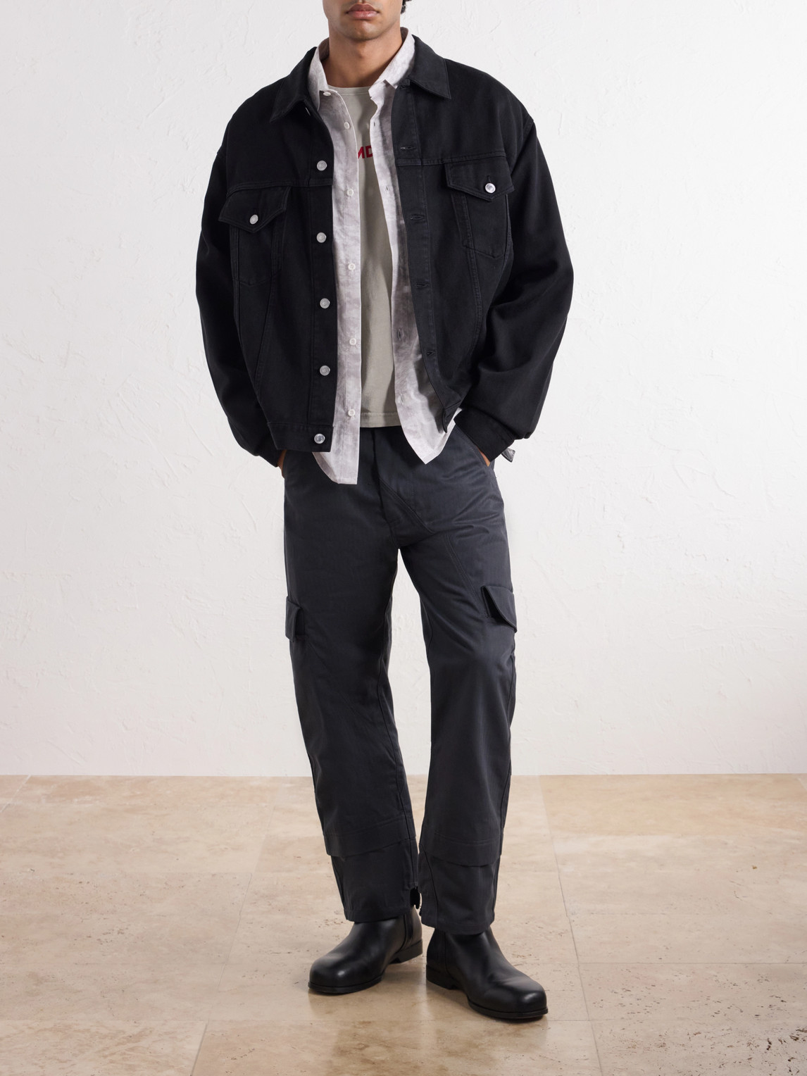 Straight-Leg Cotton Herringbone Trousers