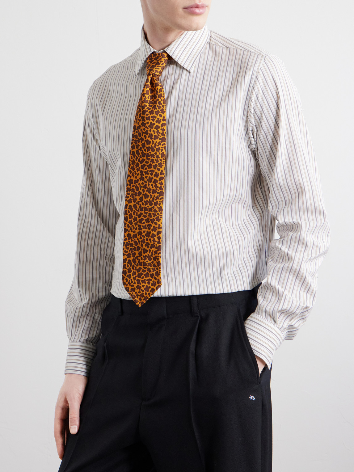  J. Mueser - Leopard Print 8cm Silk Tie - Men - Yellow 