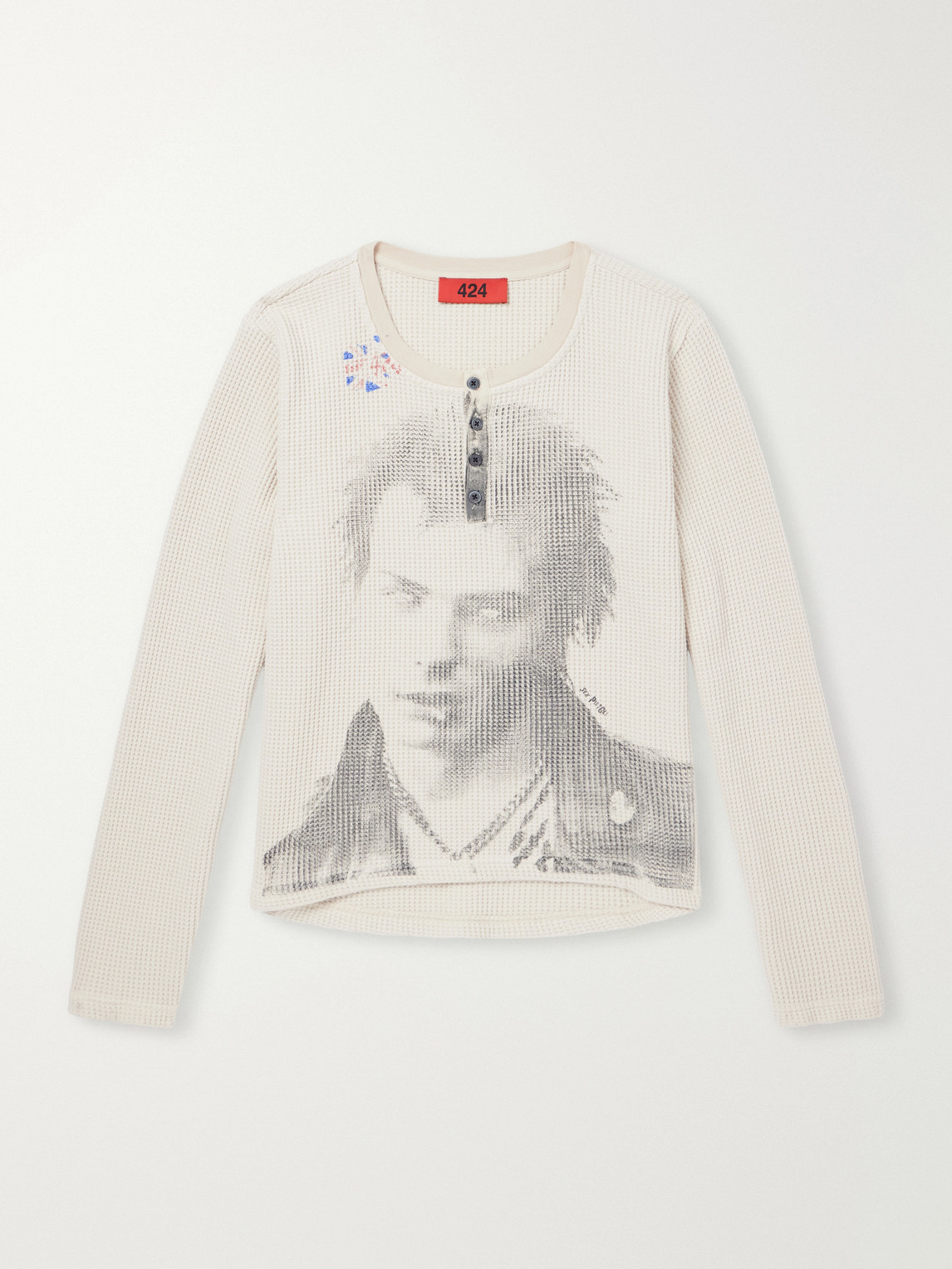 424 Sid Vicious Printed Waffle-knit Henley T-shirt In White