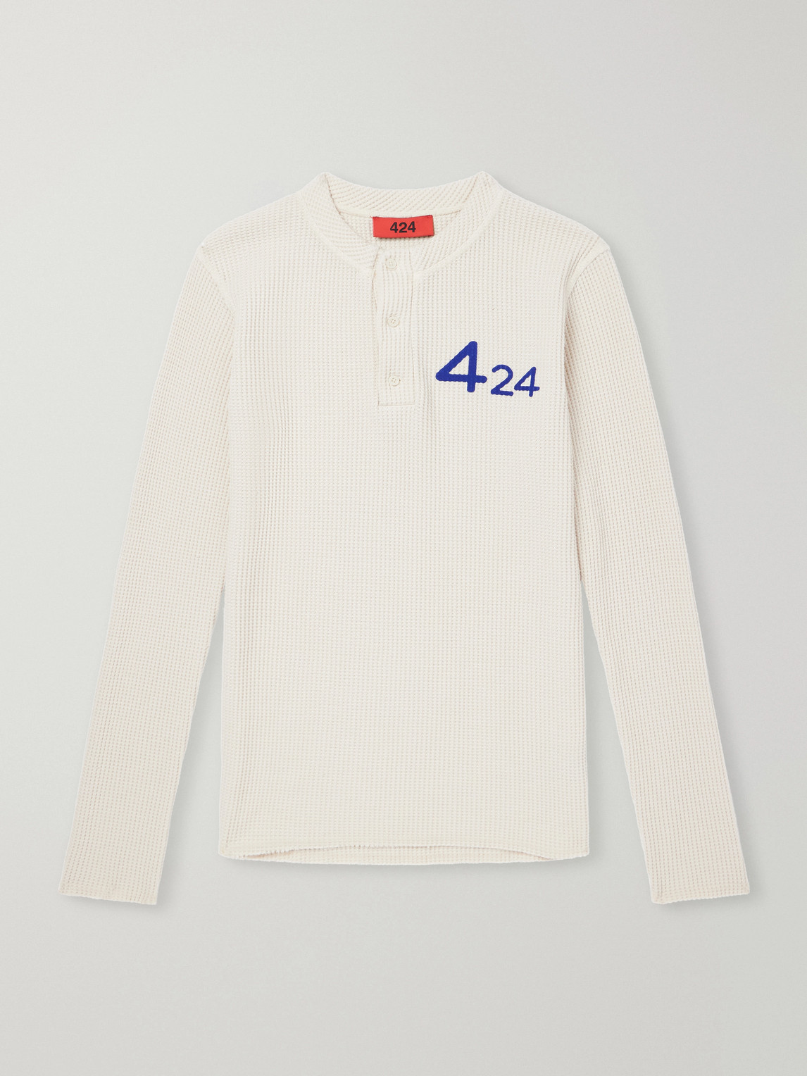 424 Logo-print Waffle-knit Henley T-shirt In Neutrals
