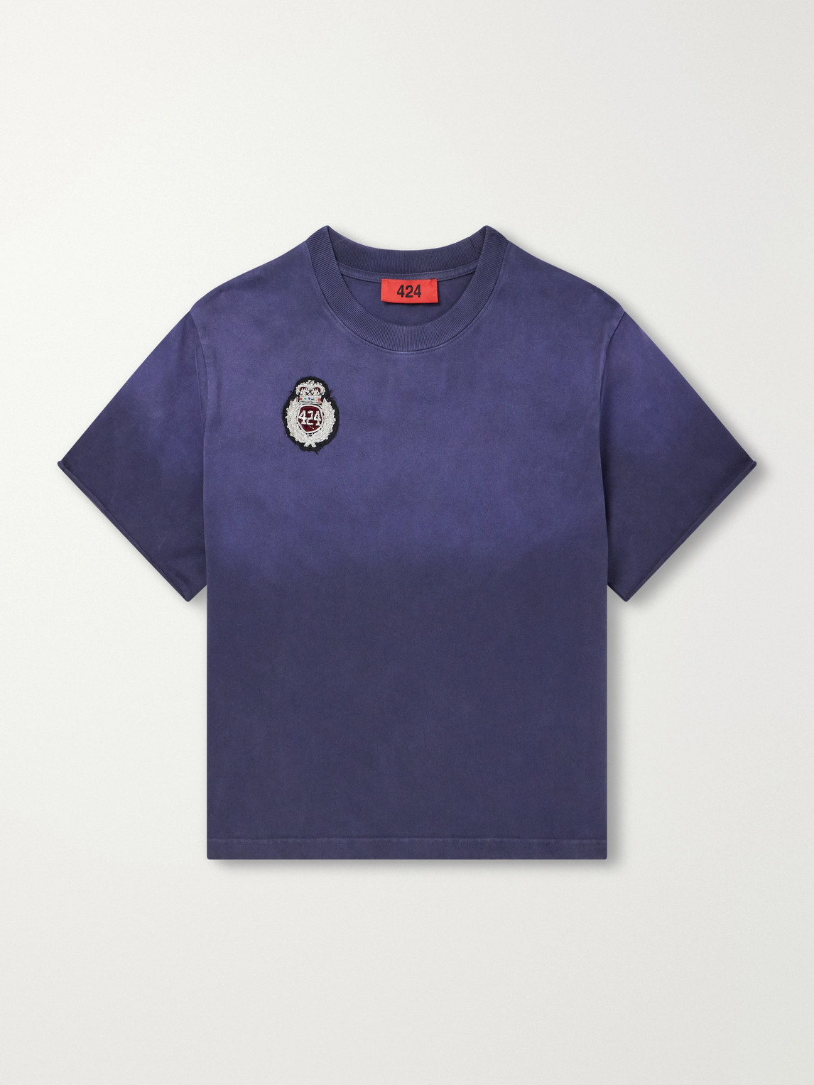 424 Distressed Logo-appliquéd Cotton-jersey T-shirt In Blue