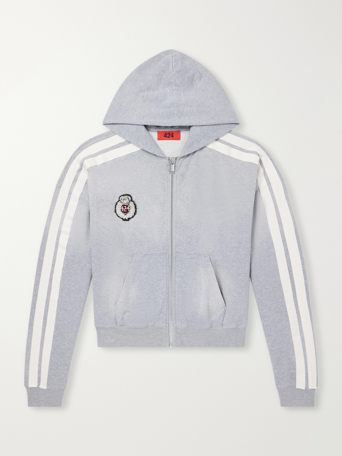 424 Logo-appliquéd Distressed Cotton-jersey Hoodie In Gray